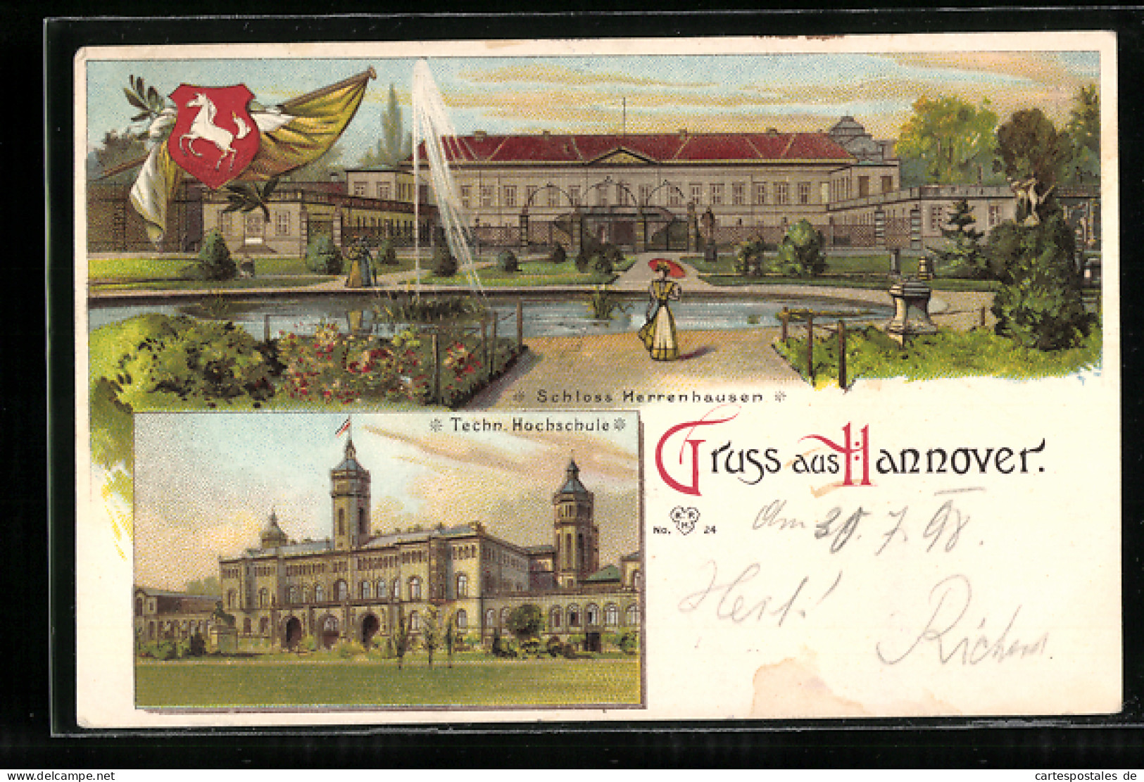 Lithographie Hannover, Schloss Herrenhausen, Techn. Hochschule  - Hannover