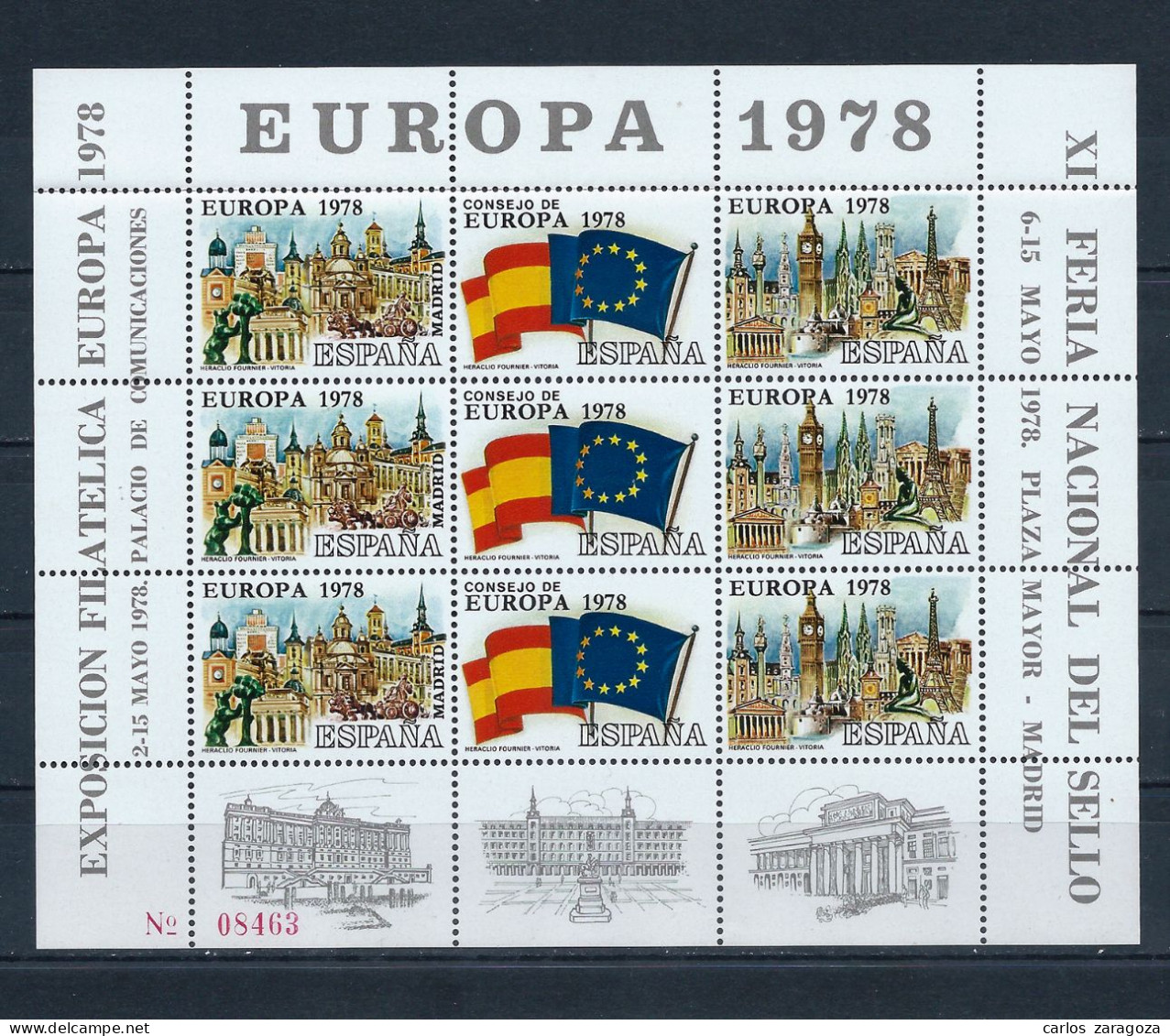 ESPAÑA 1978—Hoja Bloque: Consejo De Europa—Recuerdo Filatélico. Pie: Fournier, Vitoria - Commemorative Panes