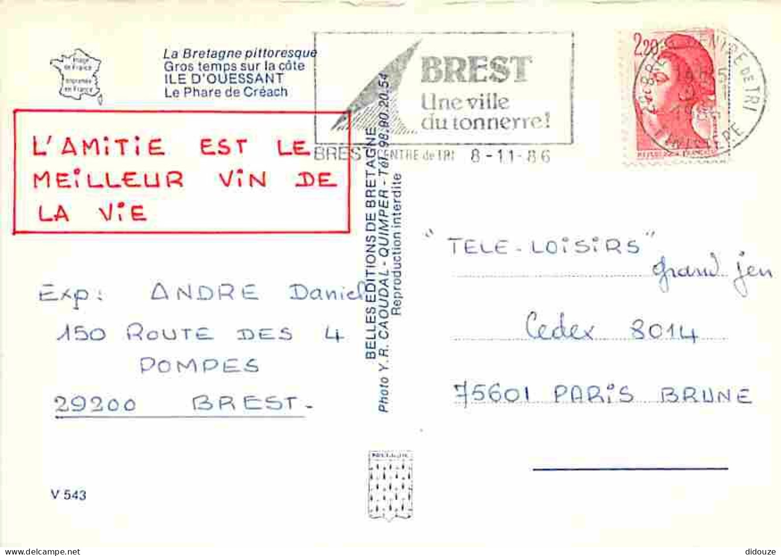 29 - Ile D'Ouessant - Le Phare De Créac'h - Effet De Vagues - Flamme Postale - Voir Scans Recto Verso  - Ouessant
