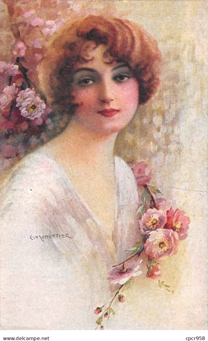 Illustrateur - N°81056 - C. Monestier - Jeune Femme Entourée De Fleurs - Monestier, C.