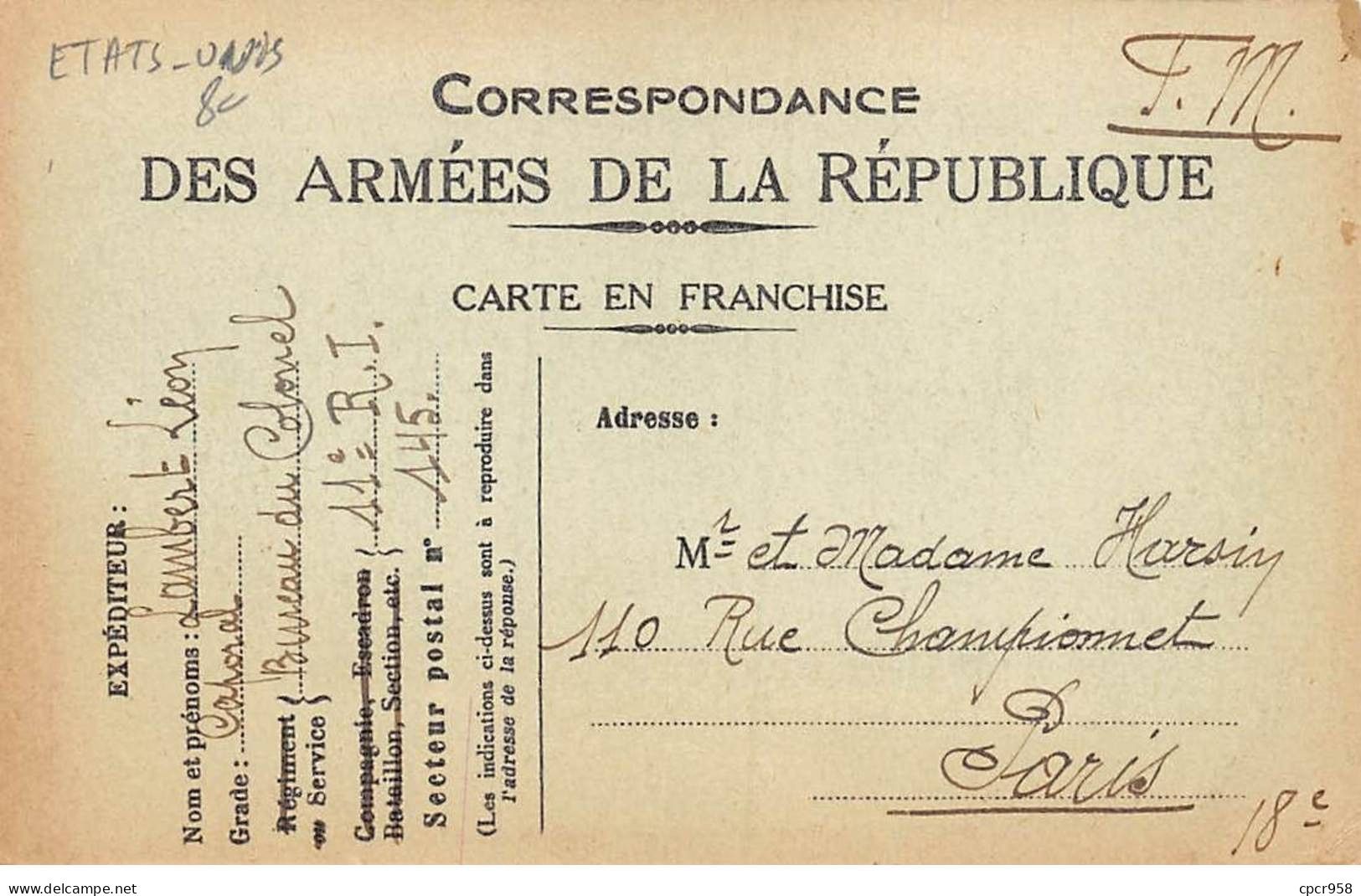 ETATS UNIS - SAN36791 - Les Premières Troupes Américaines Débarquées En France (Juin 1917) - Sonstige & Ohne Zuordnung