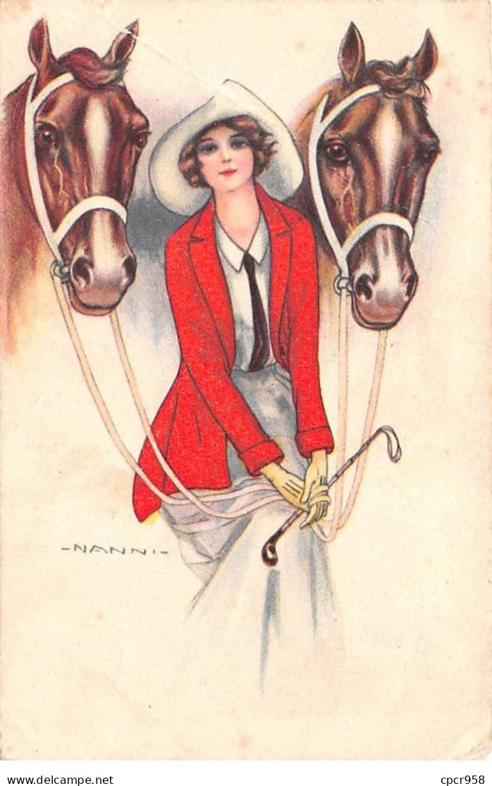 Illustrateur - N°81024 - Nanni - Jeune Femme Entre Deux Chevaux - Carte Vendue En L'état - Nanni