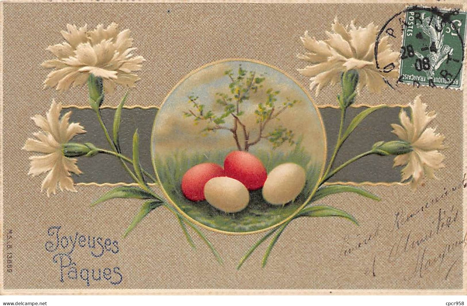 Pâques - N°82858 - Joyeuses Pâques - Oeufs Entourés De Fleurs - Carte Gaufrée - Ostern