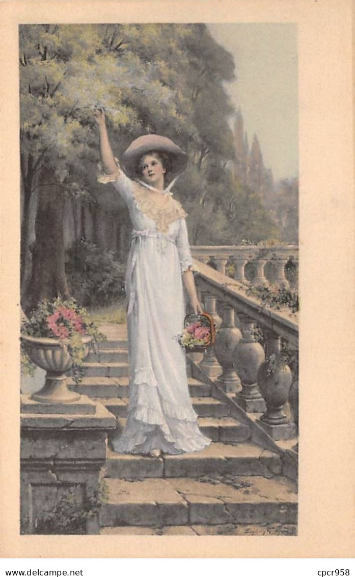 Illustrateur - N°81207 - M.M. Vienne N°275 - Jeune Femme Portant Un Panier Rempli De Fleurs, Dans Un Escalier - Vienne