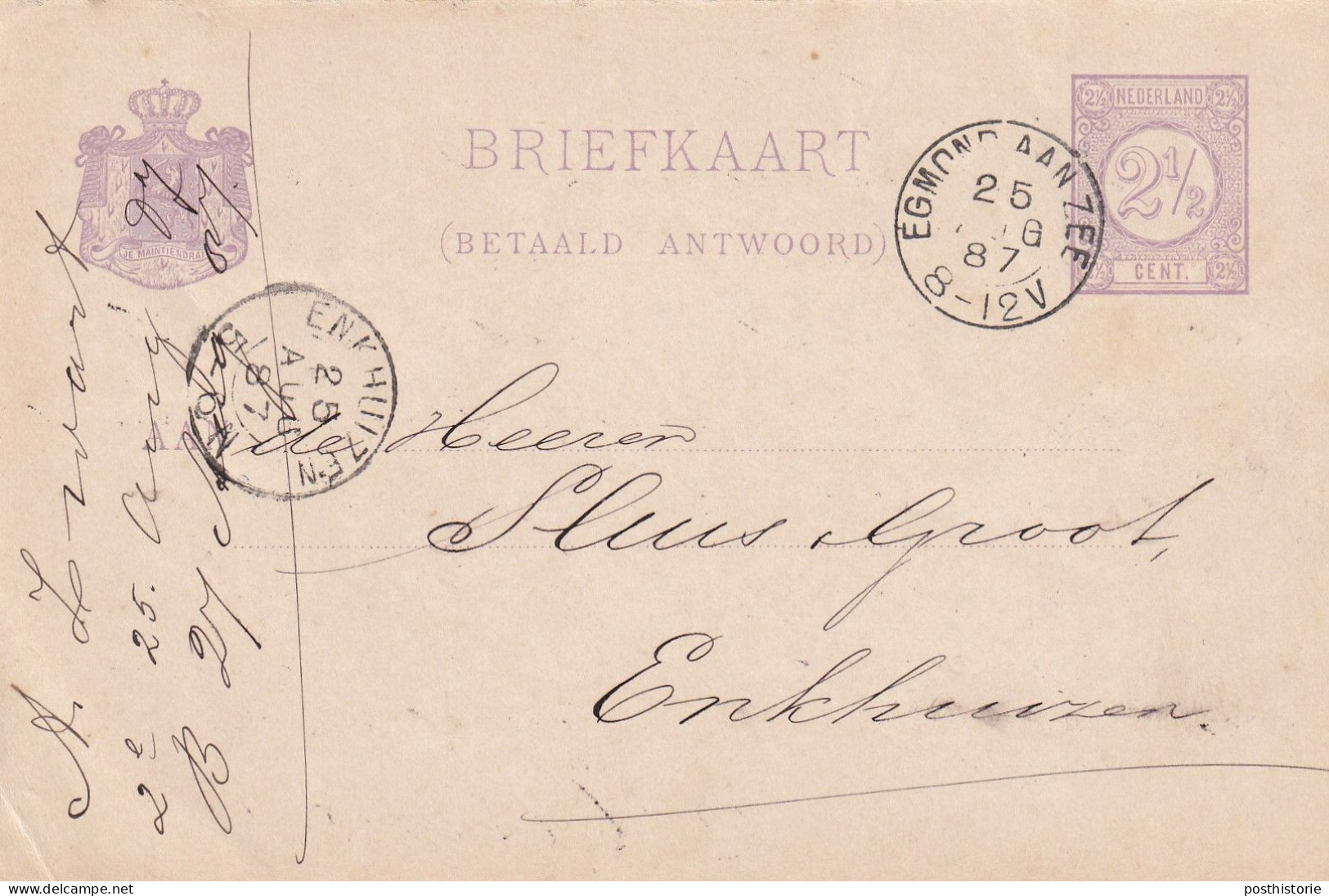 Briefkaart  25 Aug 1887 Egmond Aan Zee (hulpkantoor Kleinrond) Naar Enkhuizen (kleinrond) - Postal History