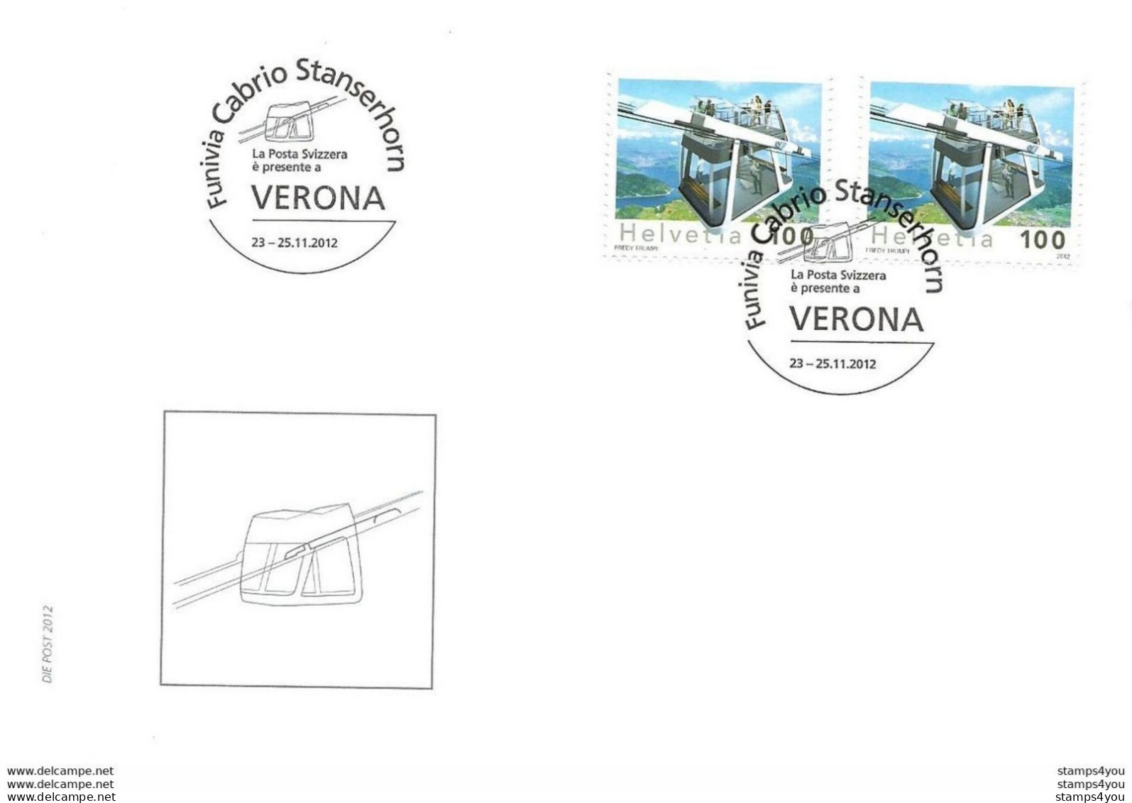 413 - 11 - Enveloppe Avec Obli Spéciale "Expo  Verona Funiculaire Stanserhorn 2012" - Postmark Collection