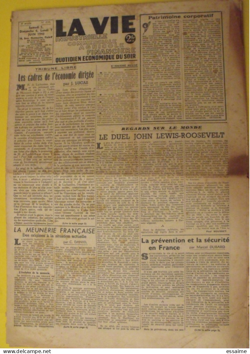 La Vie Industrielle Commerciale Agricole Financière. N° 638 Du 5 Juin 1943. Guerre Laval Pétain  Gazogène Meunerie - Guerre 1939-45