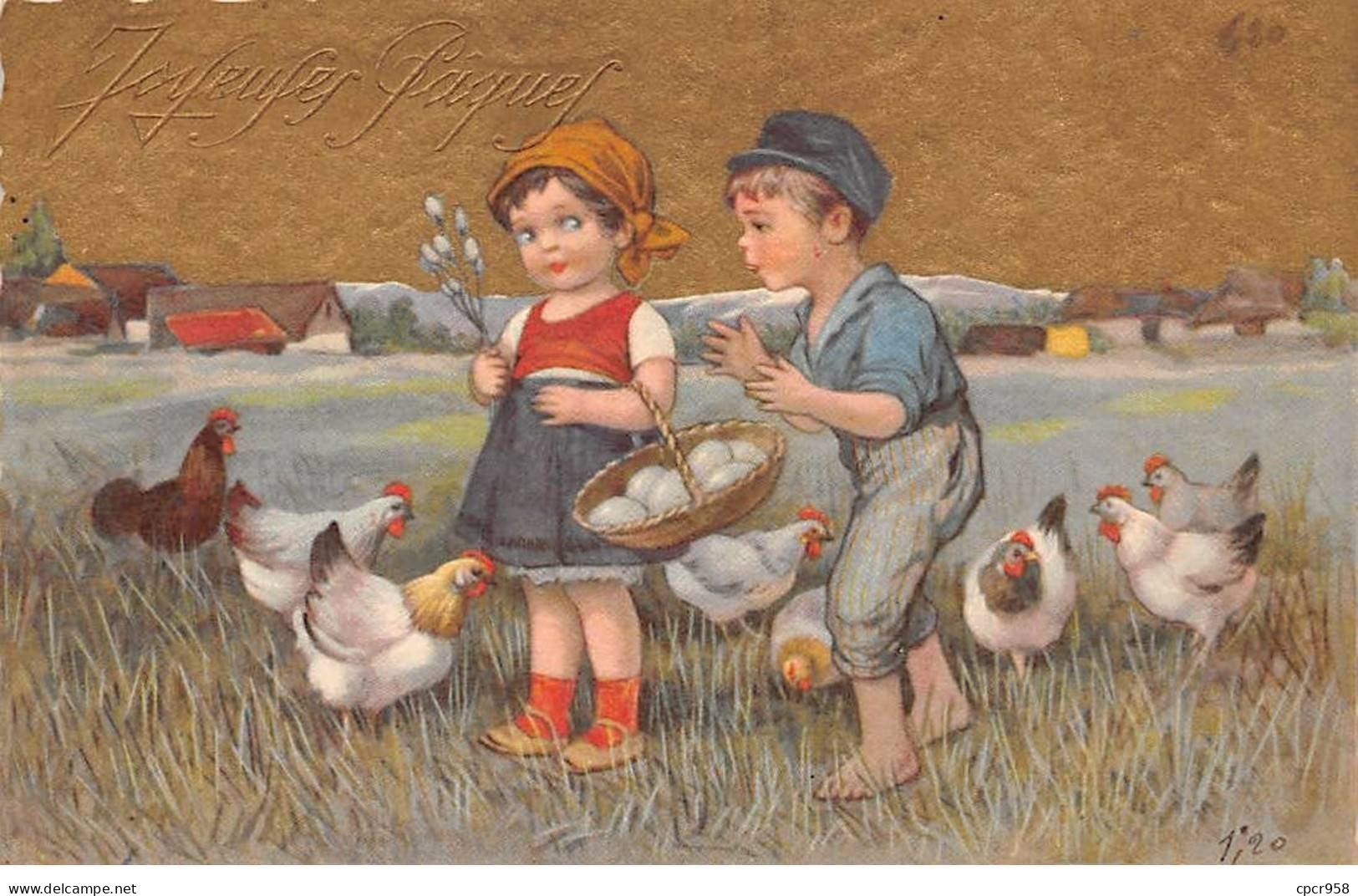 Pâques - N°81467 - Joyeuses Pâques - Garçon Parlant à Une Jeune Fille Au Milieu De Poules - Ostern