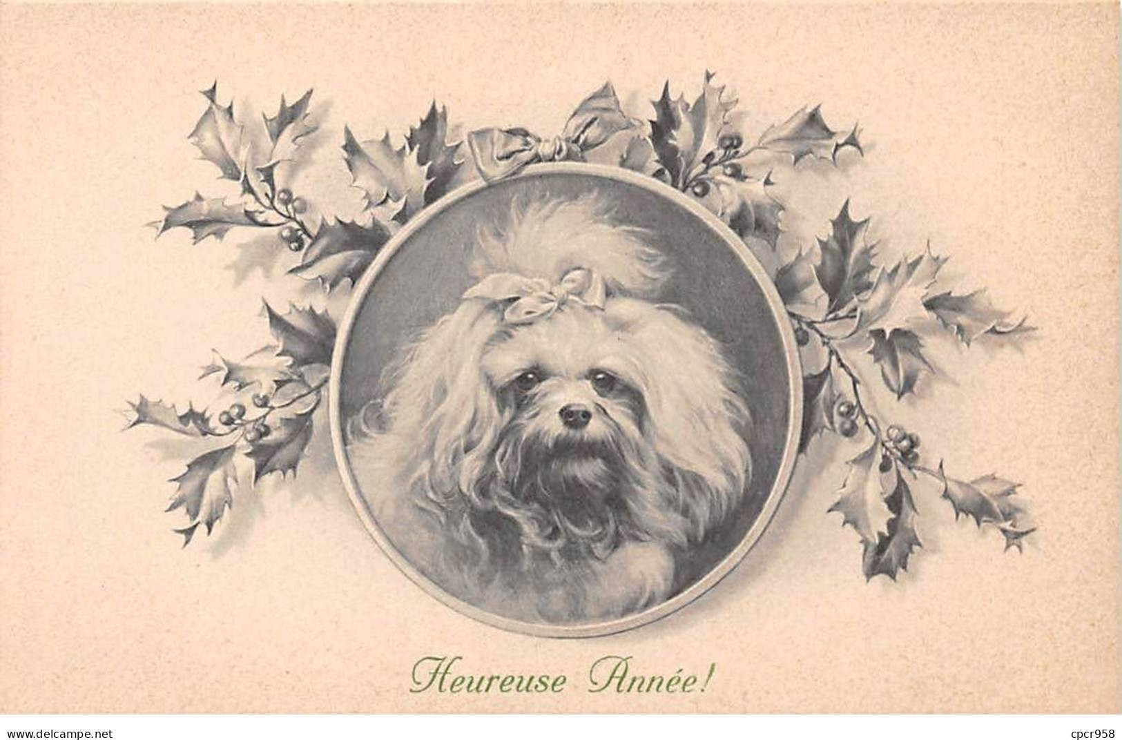 Chiens - N°82972 - M.M. Vienne N°749 - Heureuse Année - Chien Dans Un Médaillon - Chiens