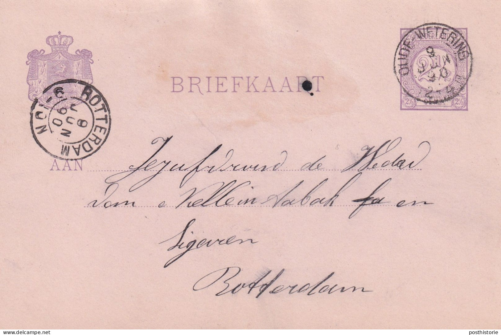 Briefkaart  9 Jun 1890 Oude-Wetering (hulpkantoor Kleinrond) Naar Rotterdam (kleinrond) - Poststempel