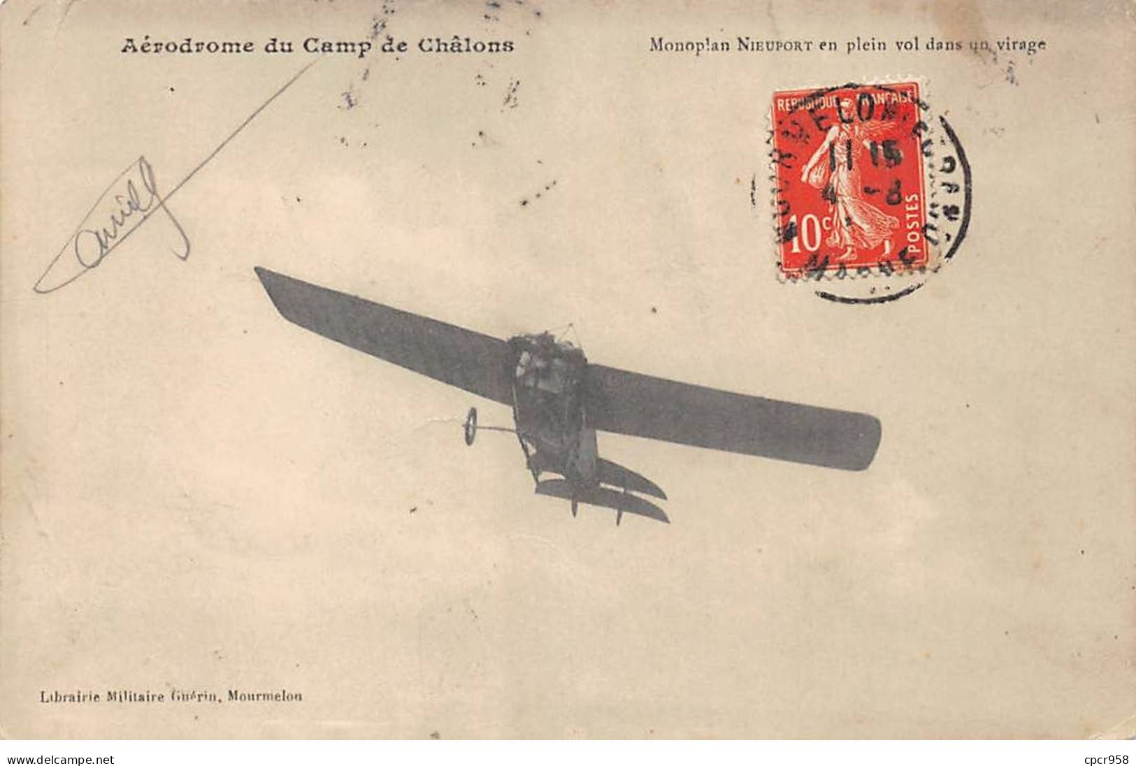 51 - CAMP DE CHALONS - SAN43634 - Aérodrome Du Camp De Châlons - Monoplan Nieuport En Plein Vol Dans Un Virage - Camp De Châlons - Mourmelon