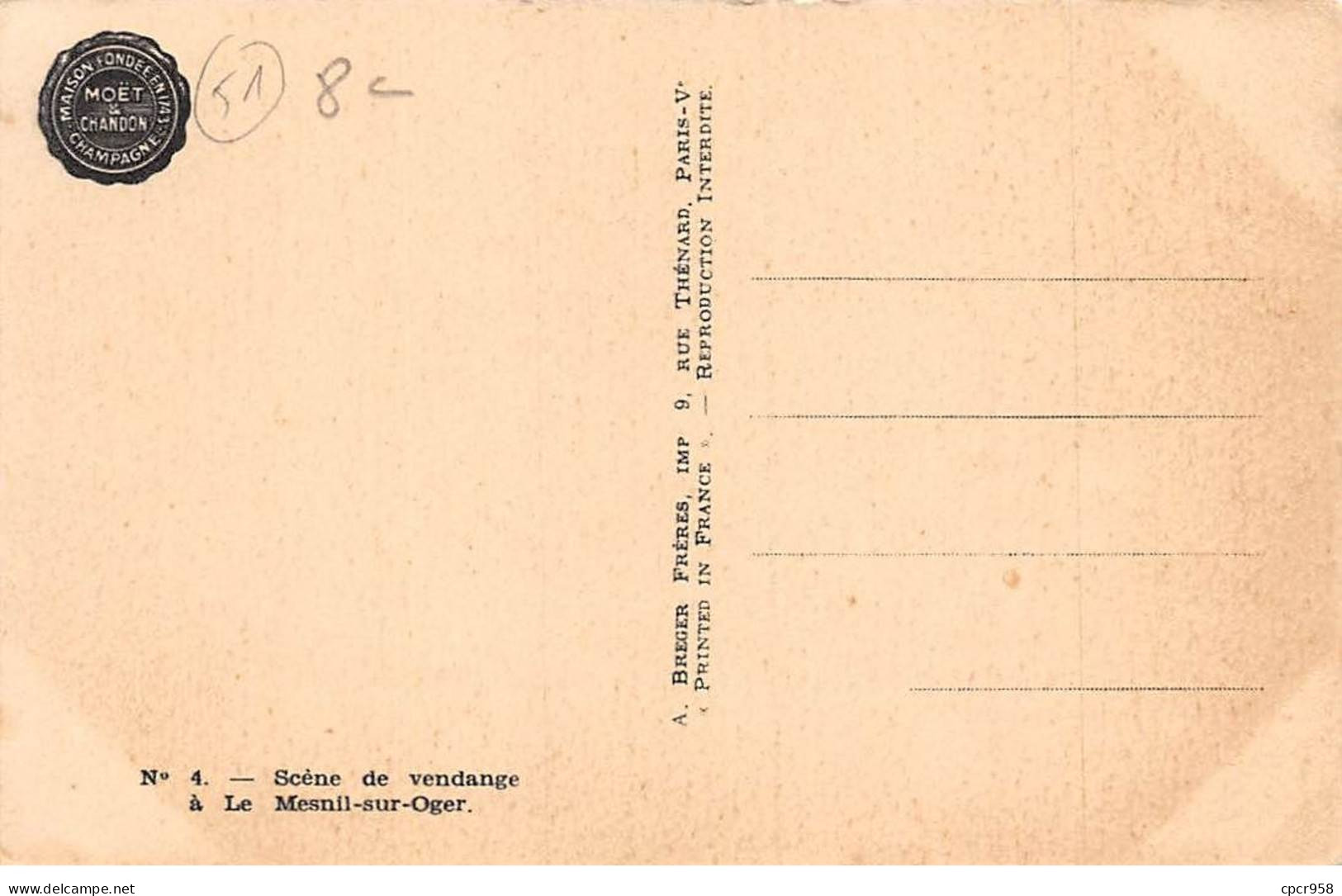 51 - CHAMPAGNE - SAN38809 - Champagne Moët & Chandon - Scène De Vendange à Le Mesnil Sur Oger - Sainte-Menehould