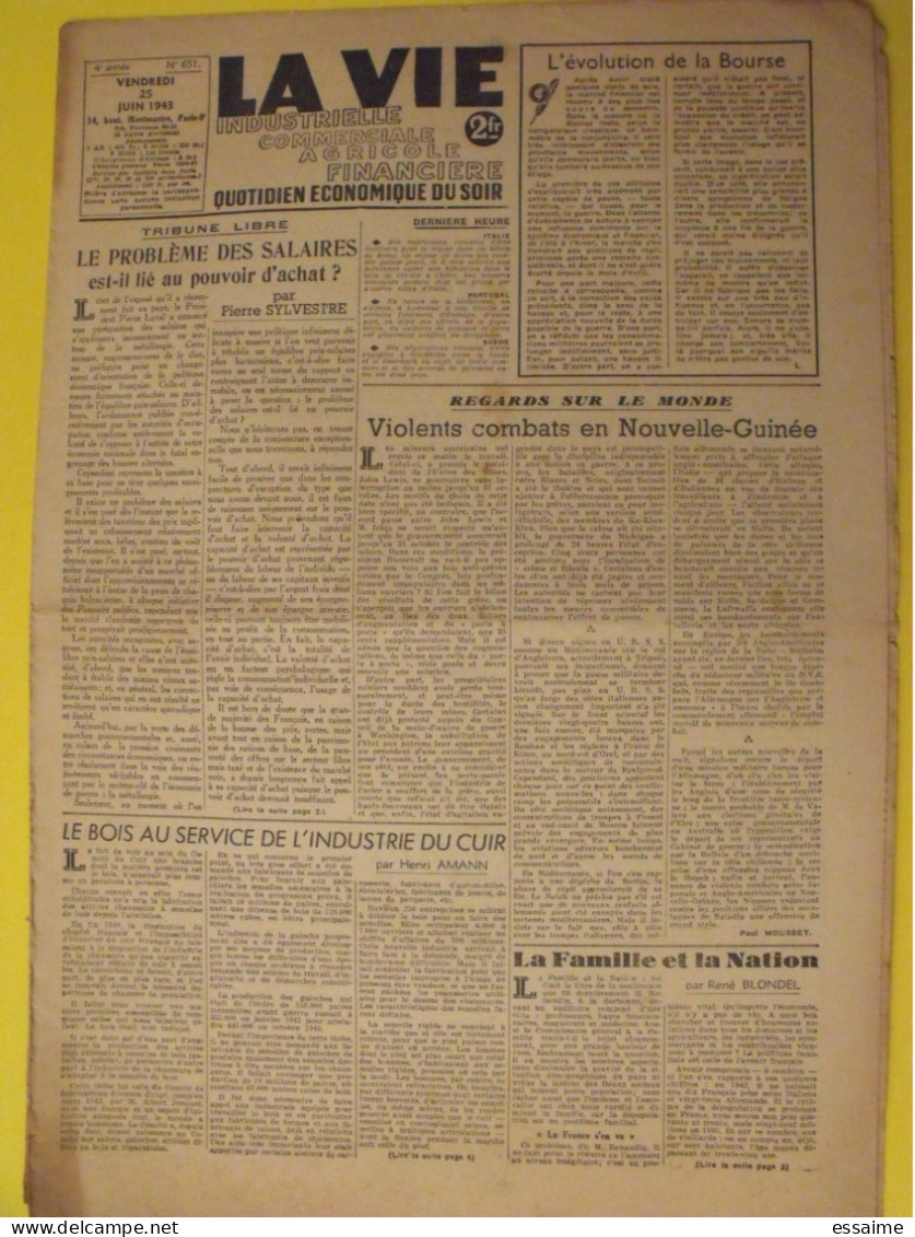 La Vie Industrielle Commerciale Agricole Financière. N° 651 Du 25 Juin 1943. Guerre Japon Bourse Actualités - Guerre 1939-45