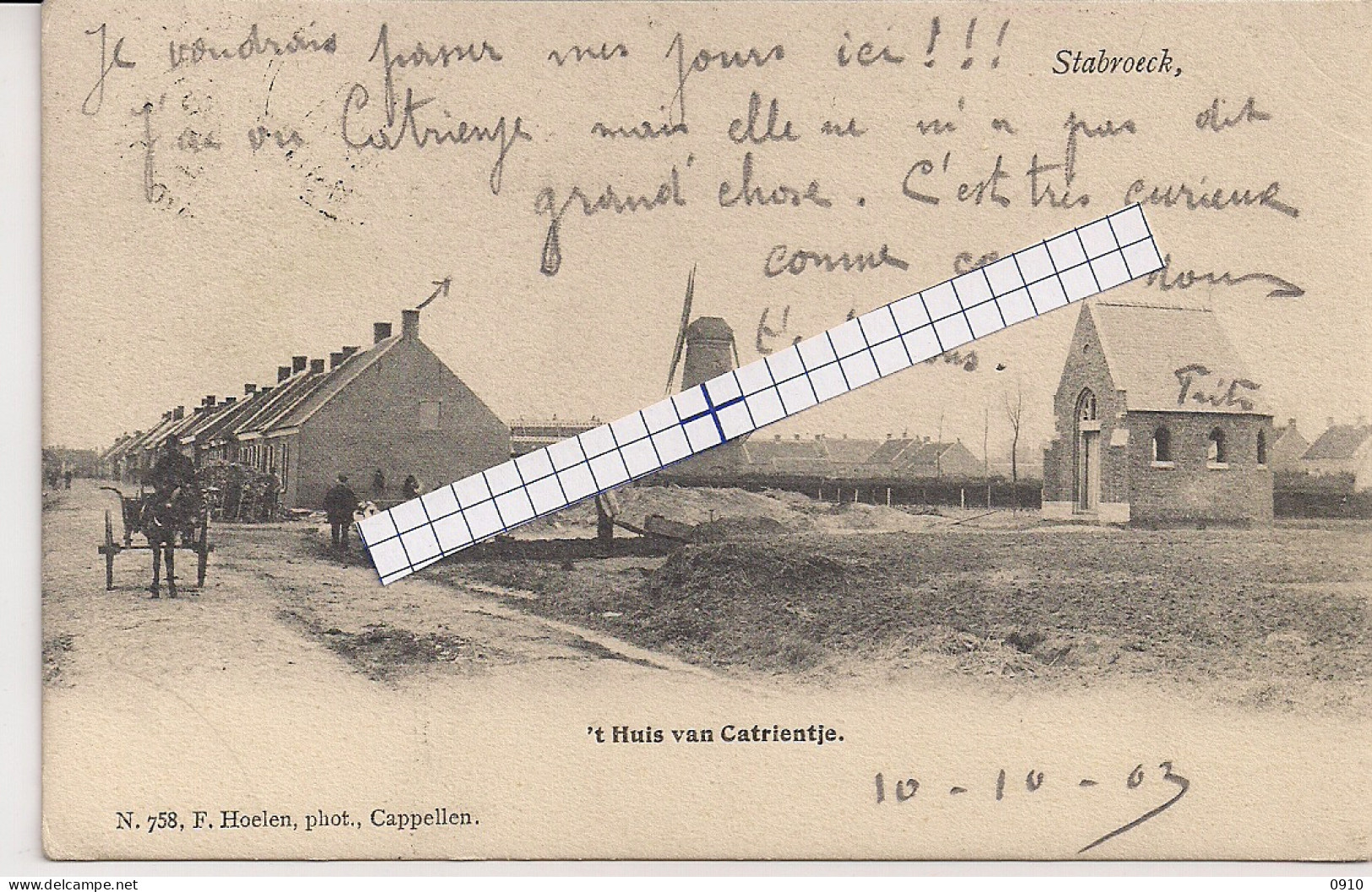 STABROECK-STABROEK "HUIS VAN CATRIENTJE-MOLEN-KAPEL" HOELEN N°758 -TYPE 2-05.05.1903- RRR-ZELDZAAM - Stabrök