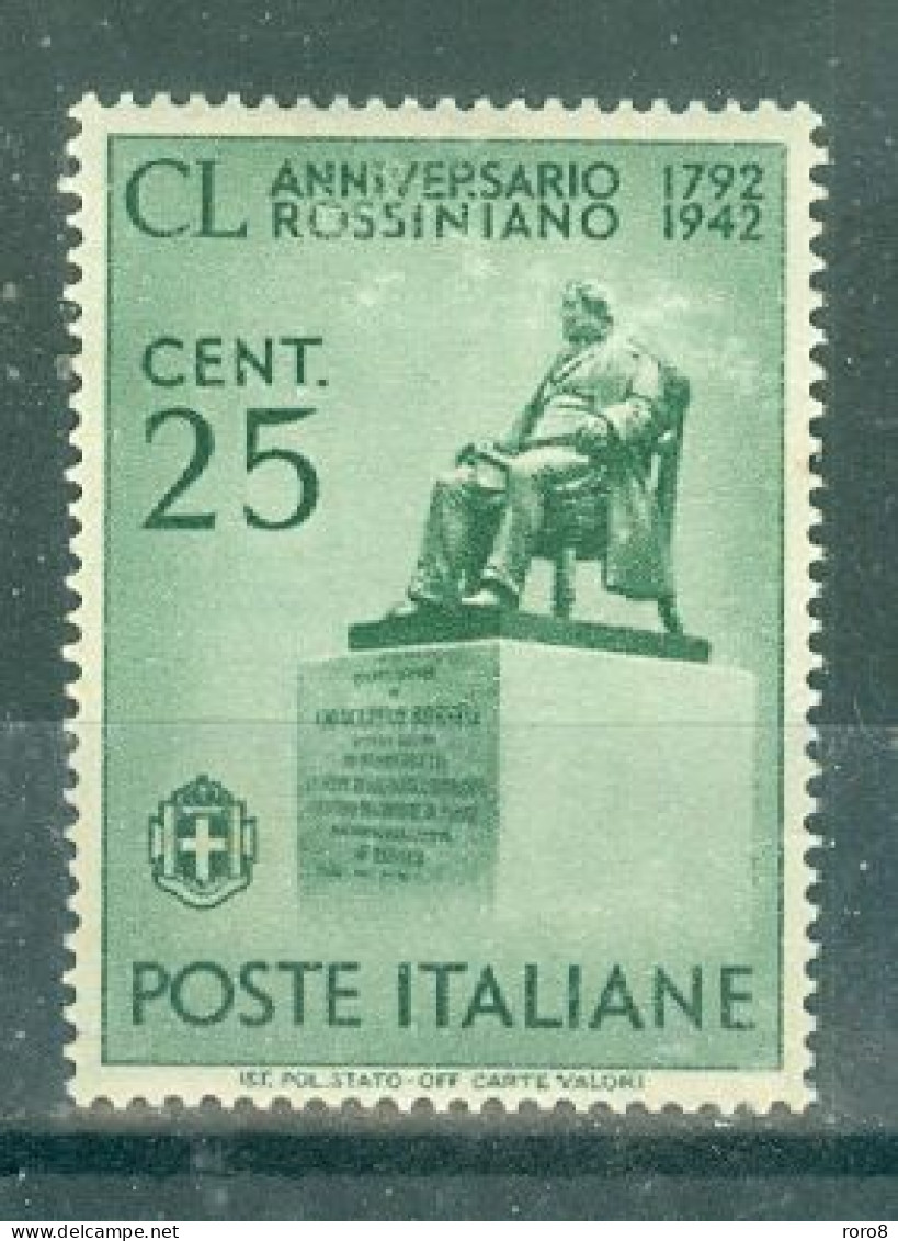 ITALIE - N°447* MH Avec Trace De Charnière SCAN DU VERSO - 150°anniversaire De La Naissance Du Compositeur Rossini. - Mint/hinged