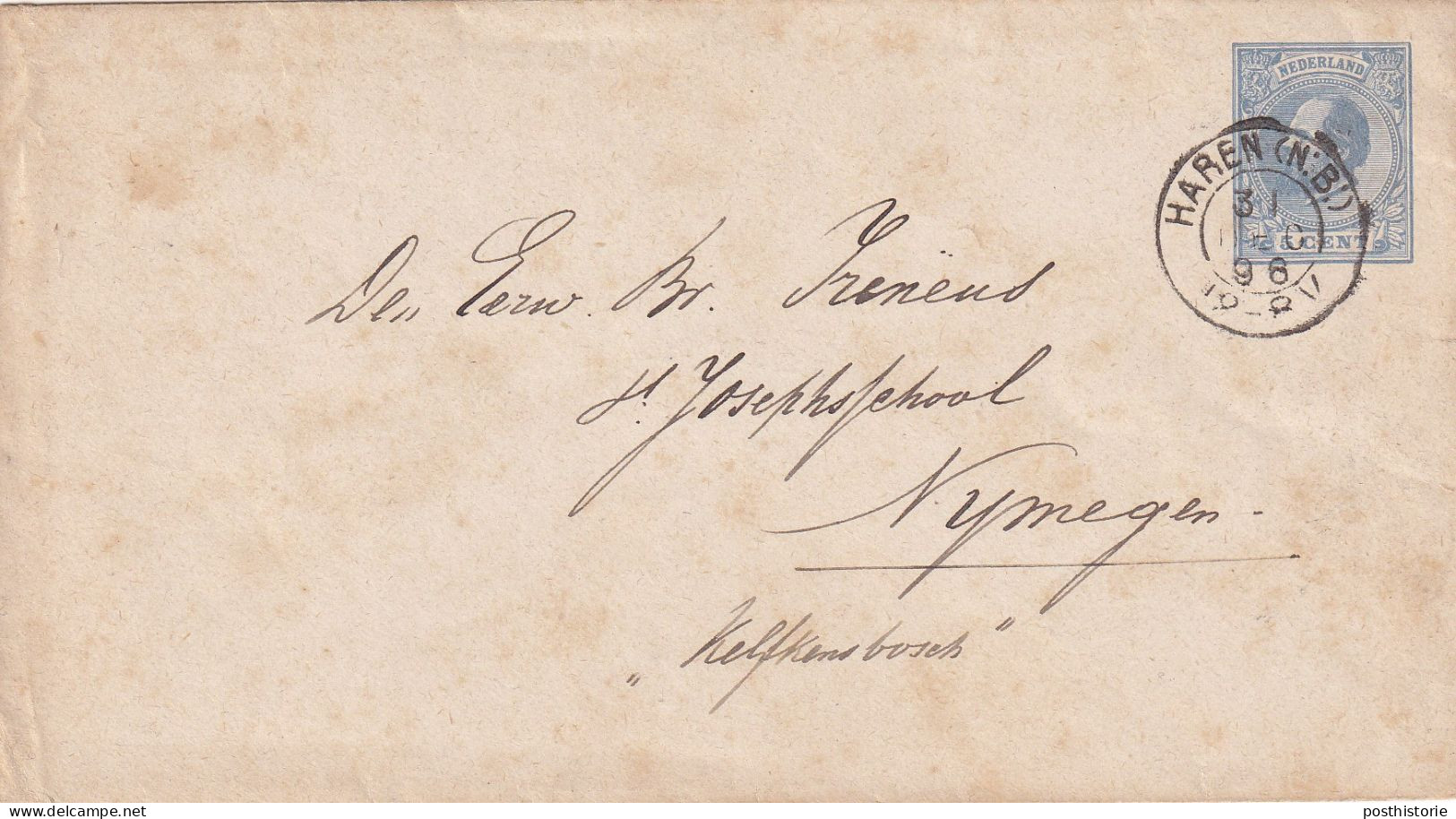 Envelop 31 Dec 1896 Haren (n:b:)  (hulpkantoor Kleinrond) Naar Nijmegen (kleinrond) - Poststempel