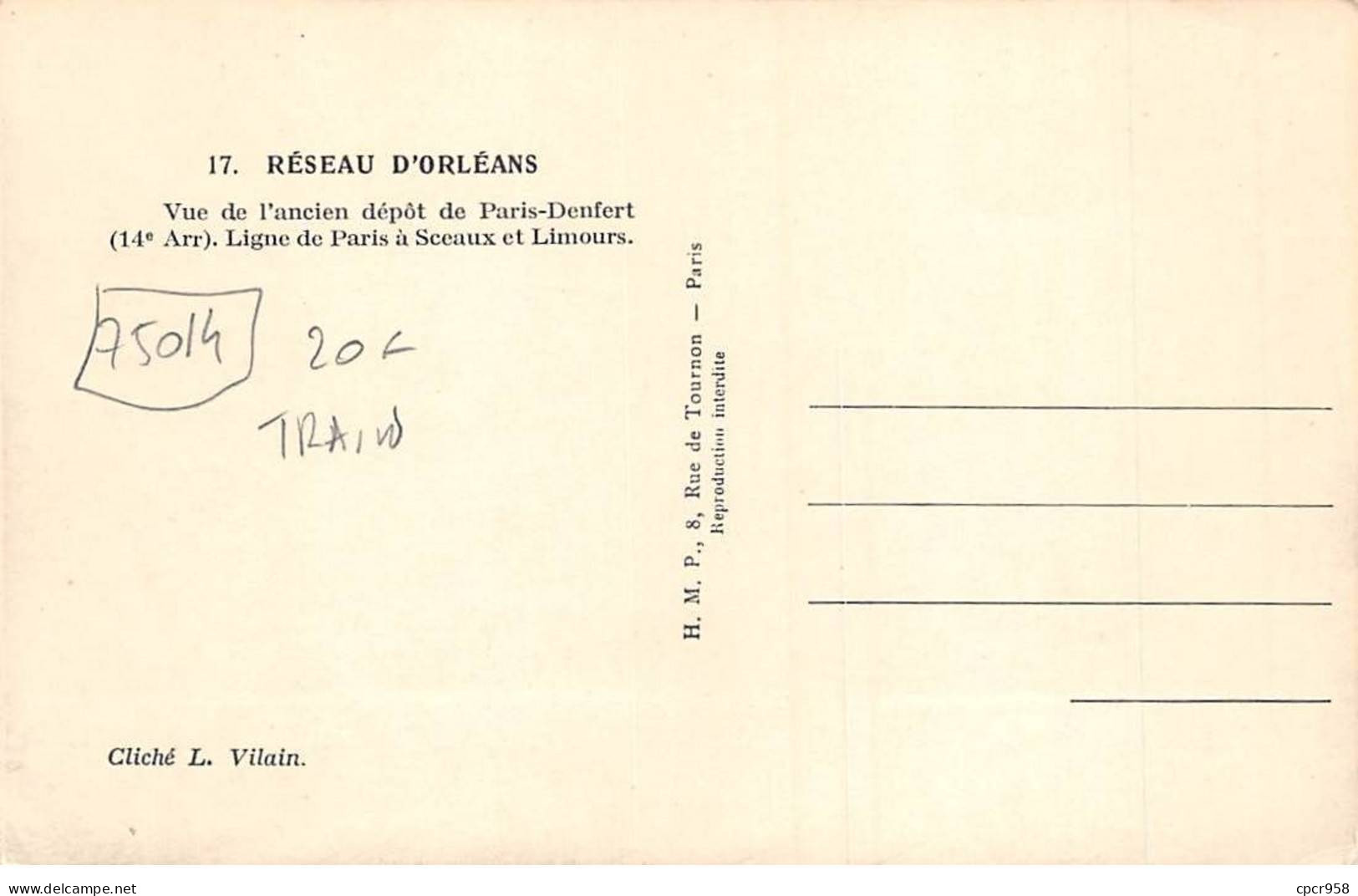 75014 - PARIS - SAN58530 - Vue De L'ancien Dépôt De Paris Denfert. Ligne De Paris à Sceaux Et Limours - Train - Arrondissement: 14