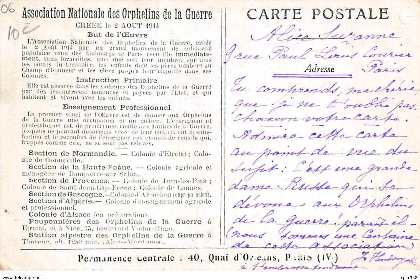 06 - SAINT JEAN CAP FERRAT - SAN58041 - Les Orphelins De La Guerre - Association Nationale - Saint-Jean-Cap-Ferrat