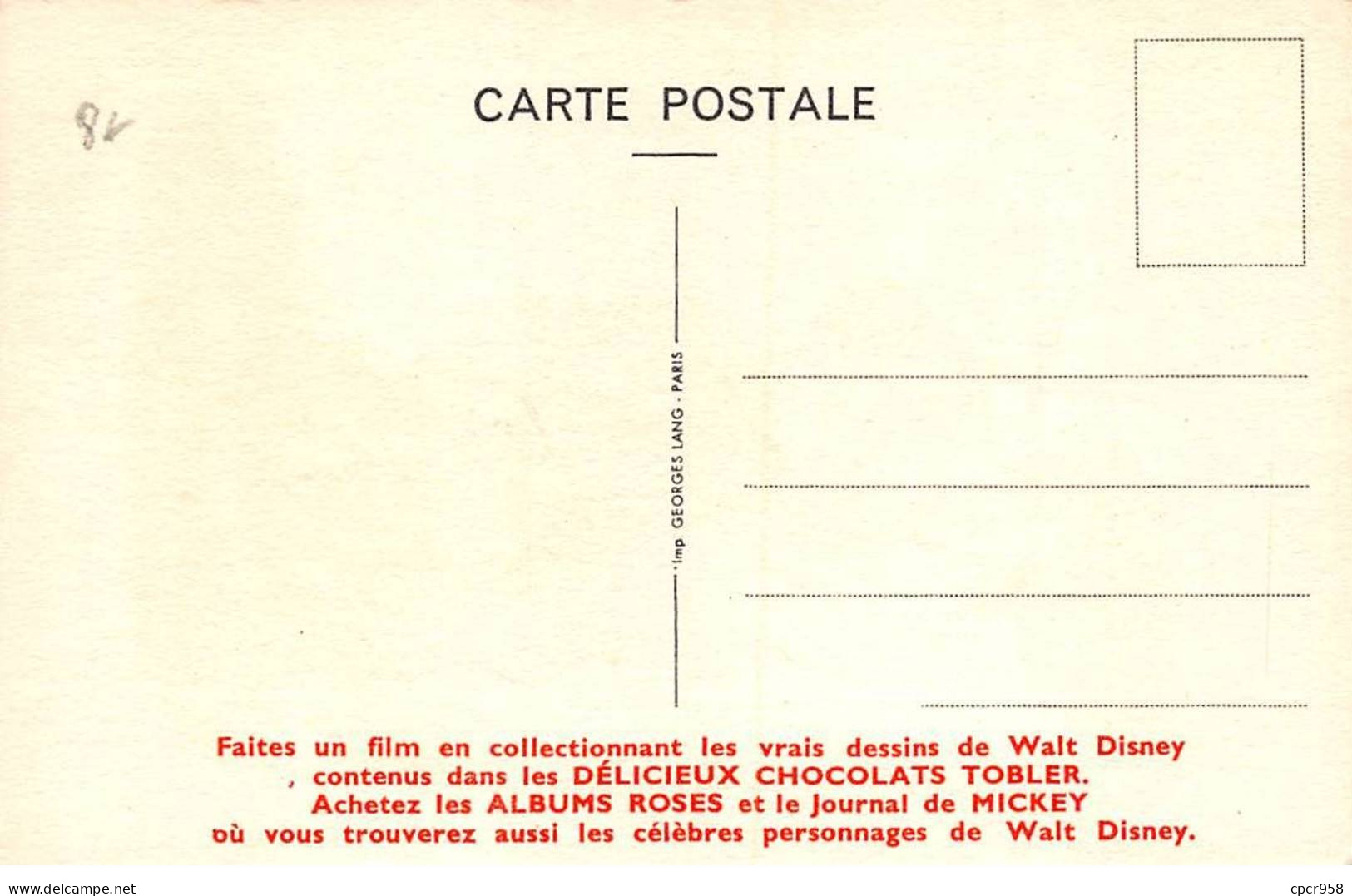 DISNEY - SAN58250 - Carte Pub Tobler - Lulubelle - Autres & Non Classés