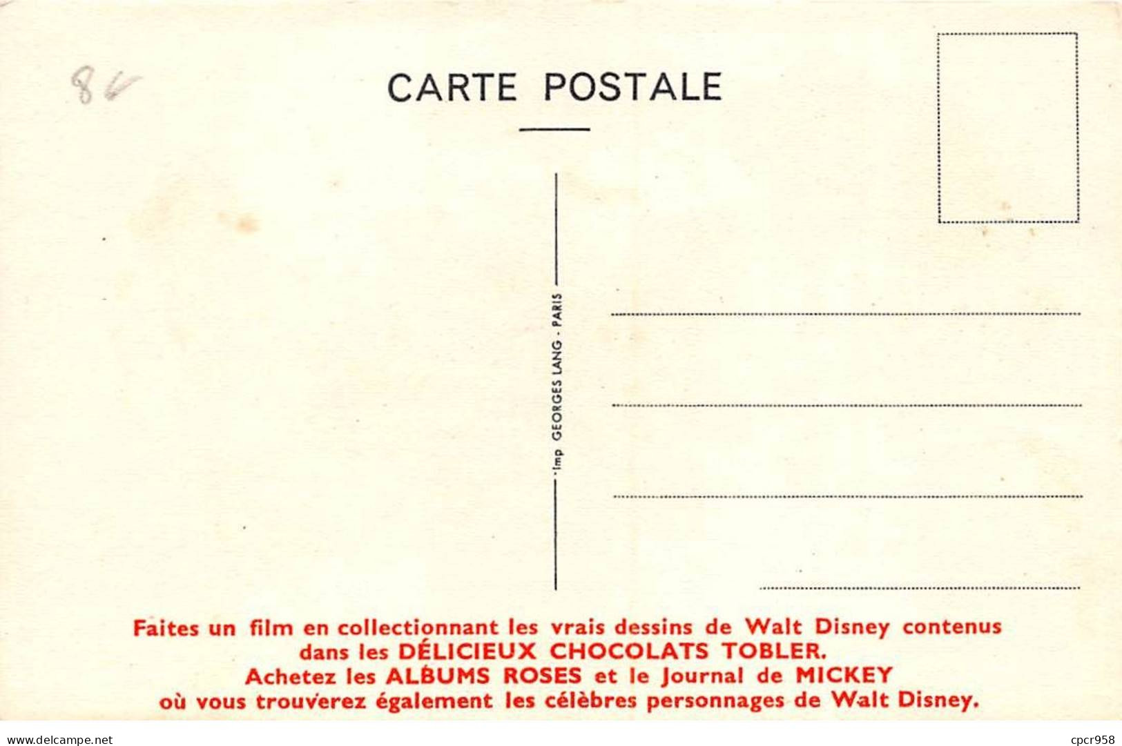 DISNEY - SAN58248 - Carte Pub Tobler - Grincheux - Autres & Non Classés