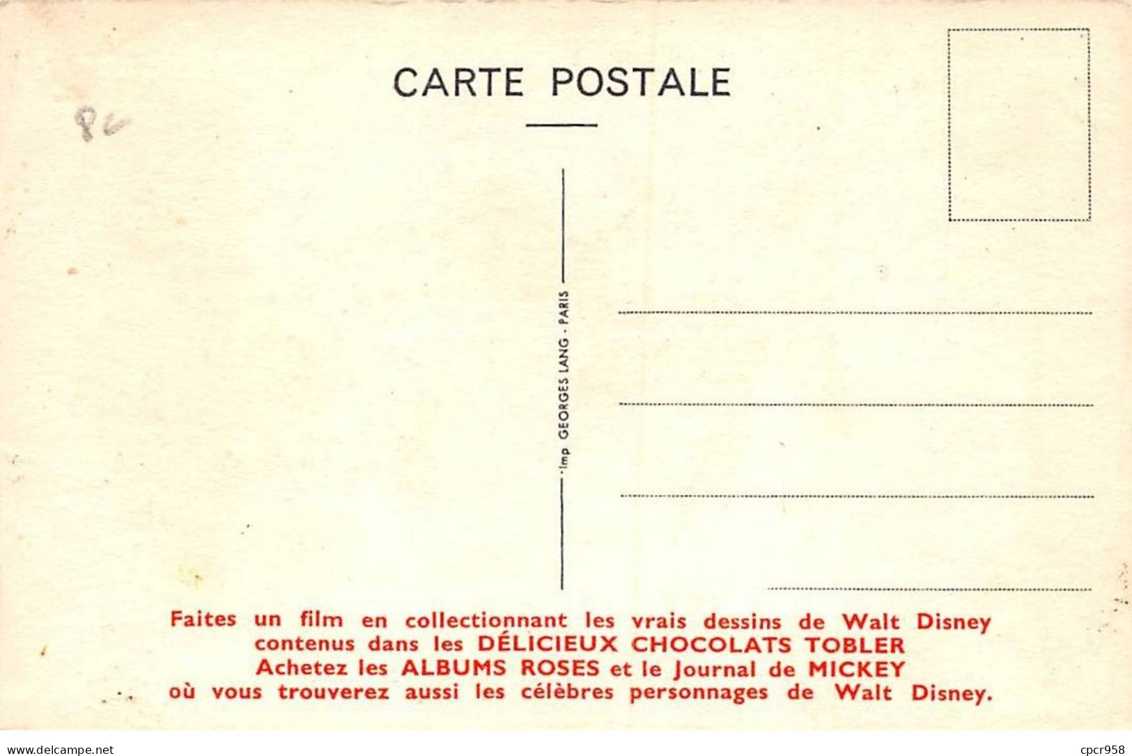 DISNEY - SAN58262 - Carte Pub Tobler - Foxie - Autres & Non Classés