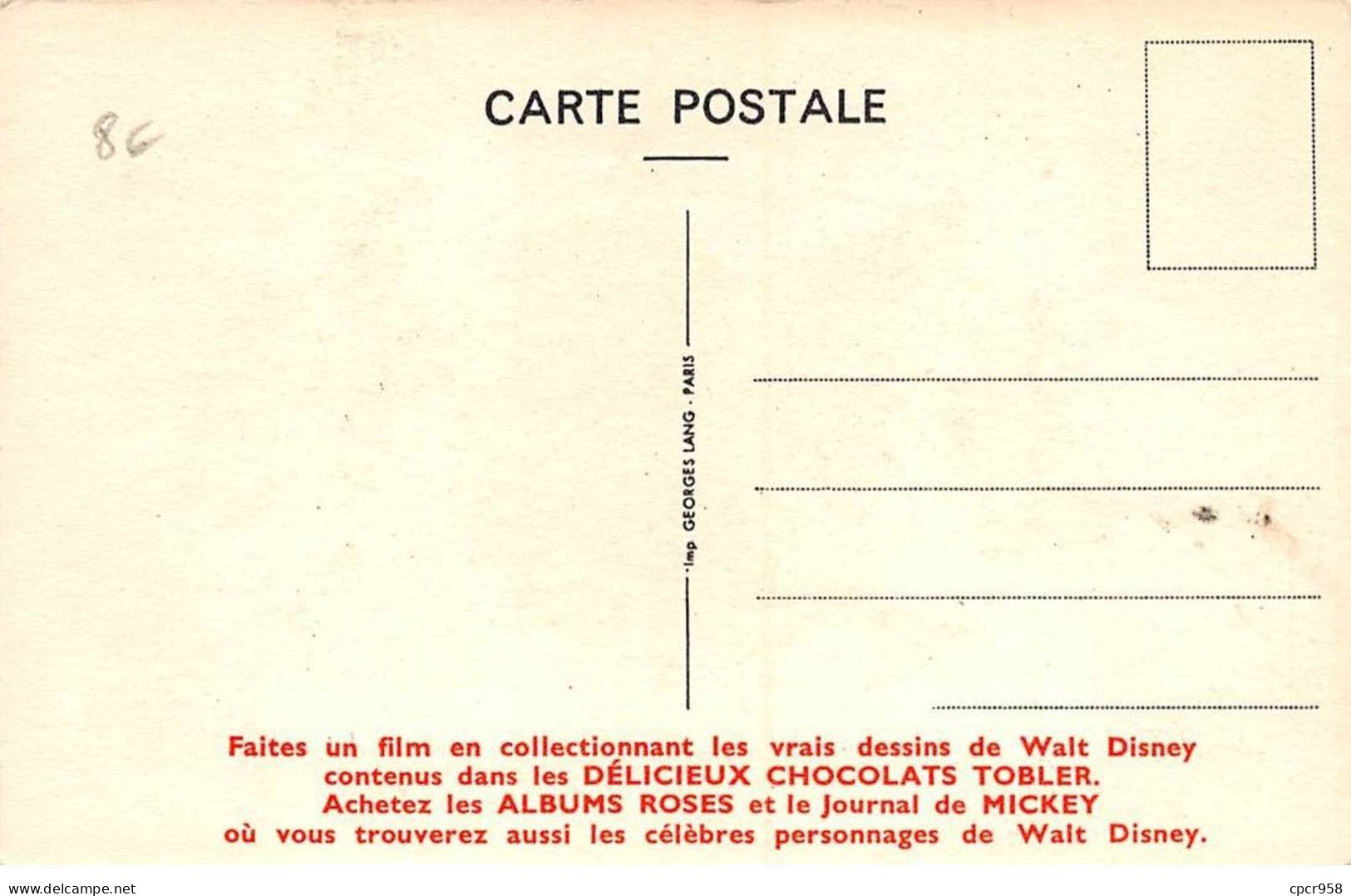 DISNEY - SAN58261 - Carte Pub Tobler - Gus - Autres & Non Classés