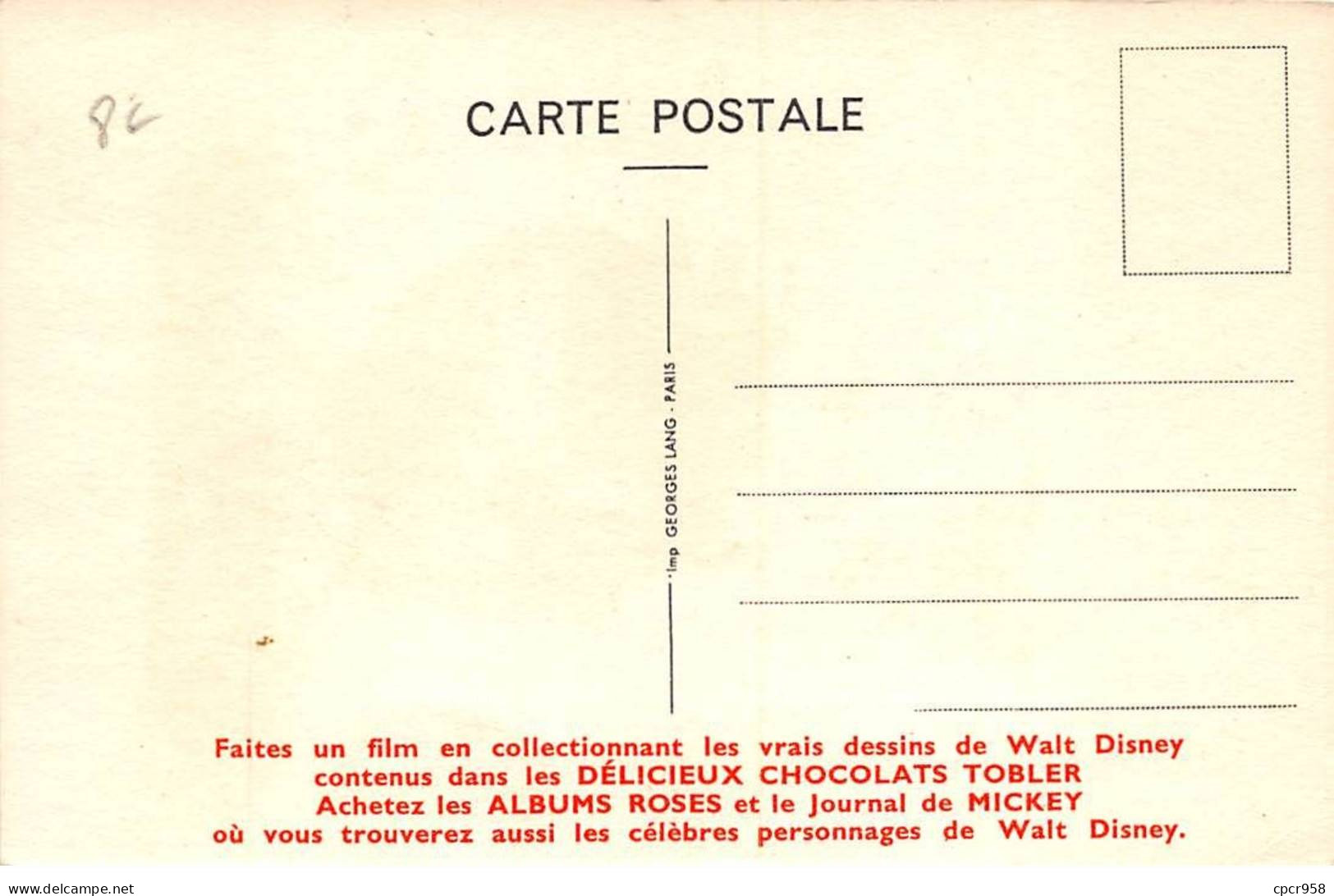 DISNEY - SAN58264 - Carte Pub Tobler - Joyeux - Autres & Non Classés