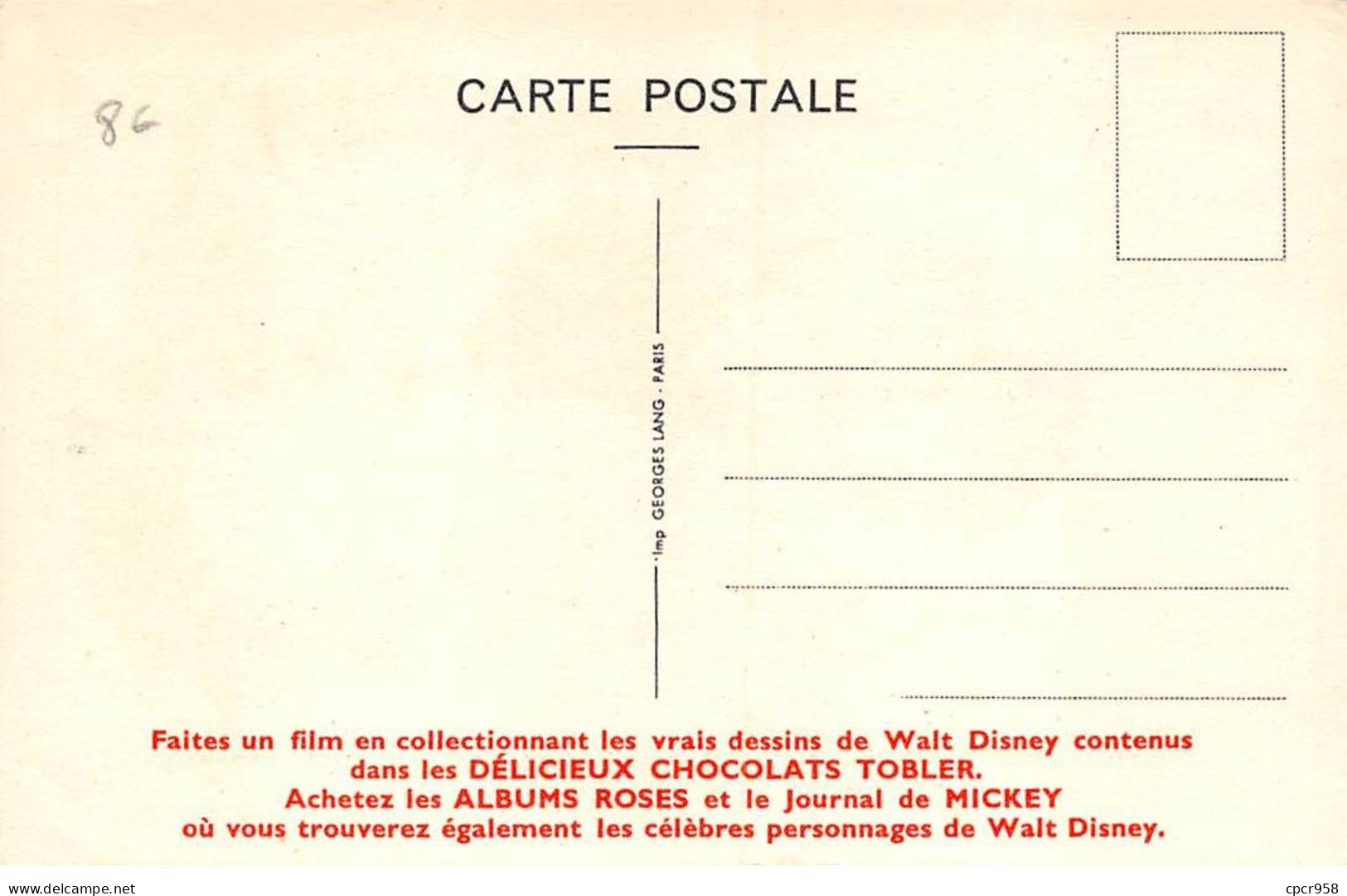 DISNEY - SAN58270 - Carte Pub Tobler - Blanche Neige - Other & Unclassified