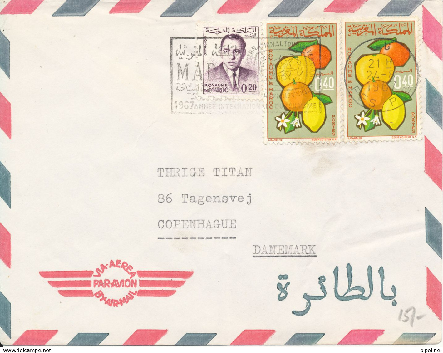 Morocco Air Mail Cover Sent To Denmark 24-8-1967 FRUITS - Marruecos (1956-...)