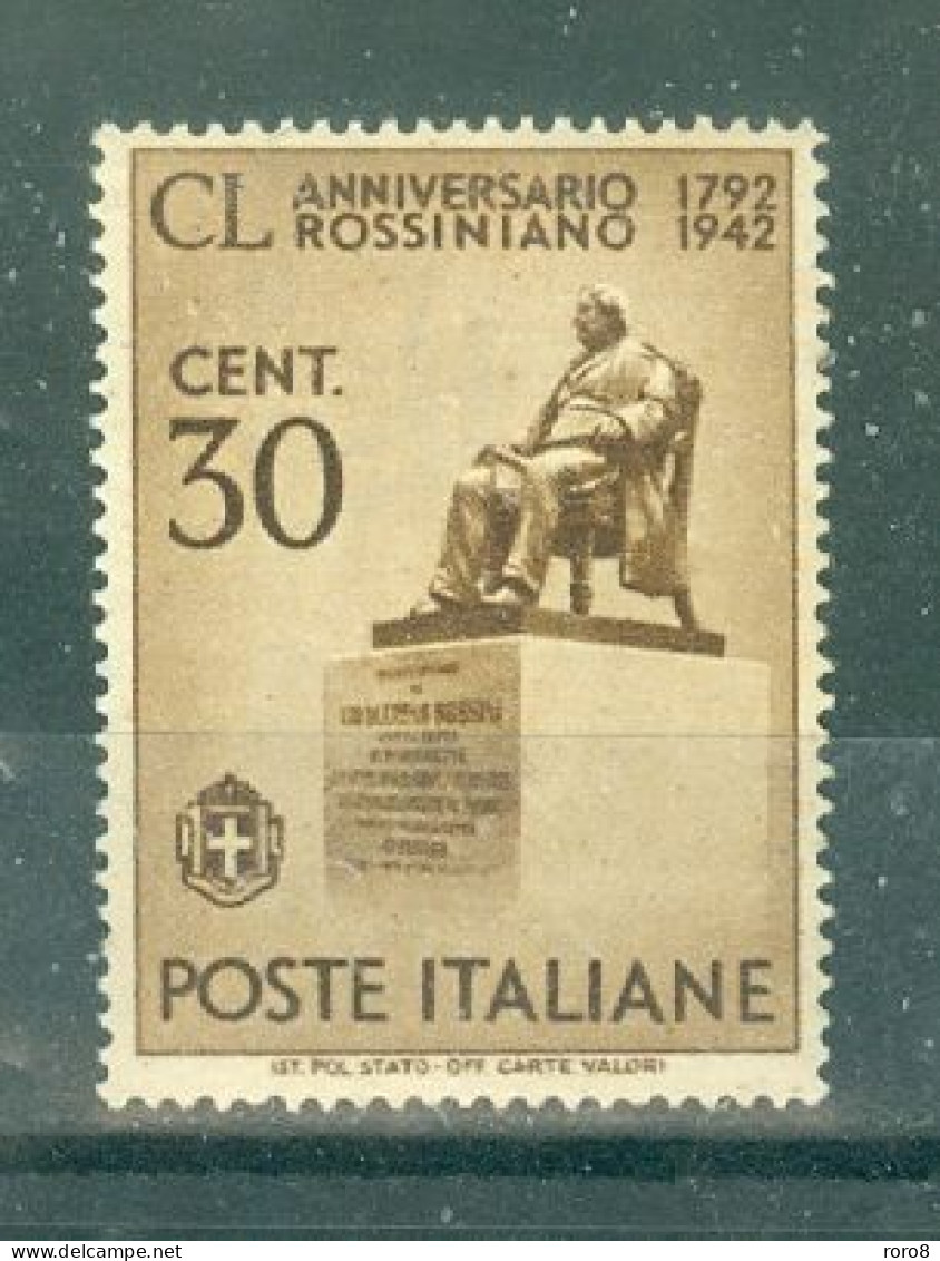 ITALIE - N°448* MH Avec Trace De Charnière SCAN DU VERSO - 150°anniversaire De La Naissance Du Compositeur Rossini. - Mint/hinged