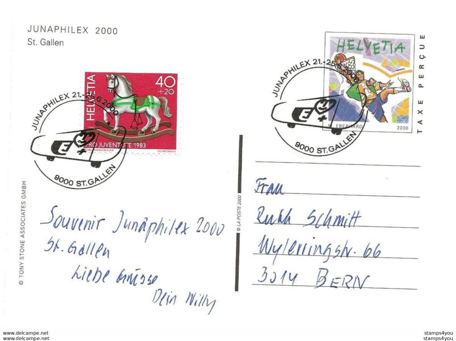 413 - 66 -  Entier Postal "Junaphilex St Gallen 2000" Oblit Spéciale - Postmark Collection
