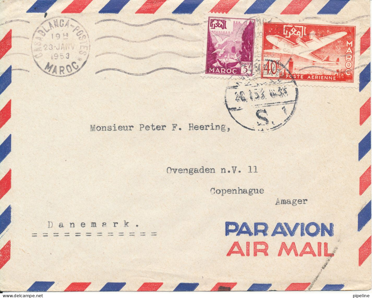 Morocco Air Mail Cover Sent To Denmark 26-1-1953 - Luchtpost