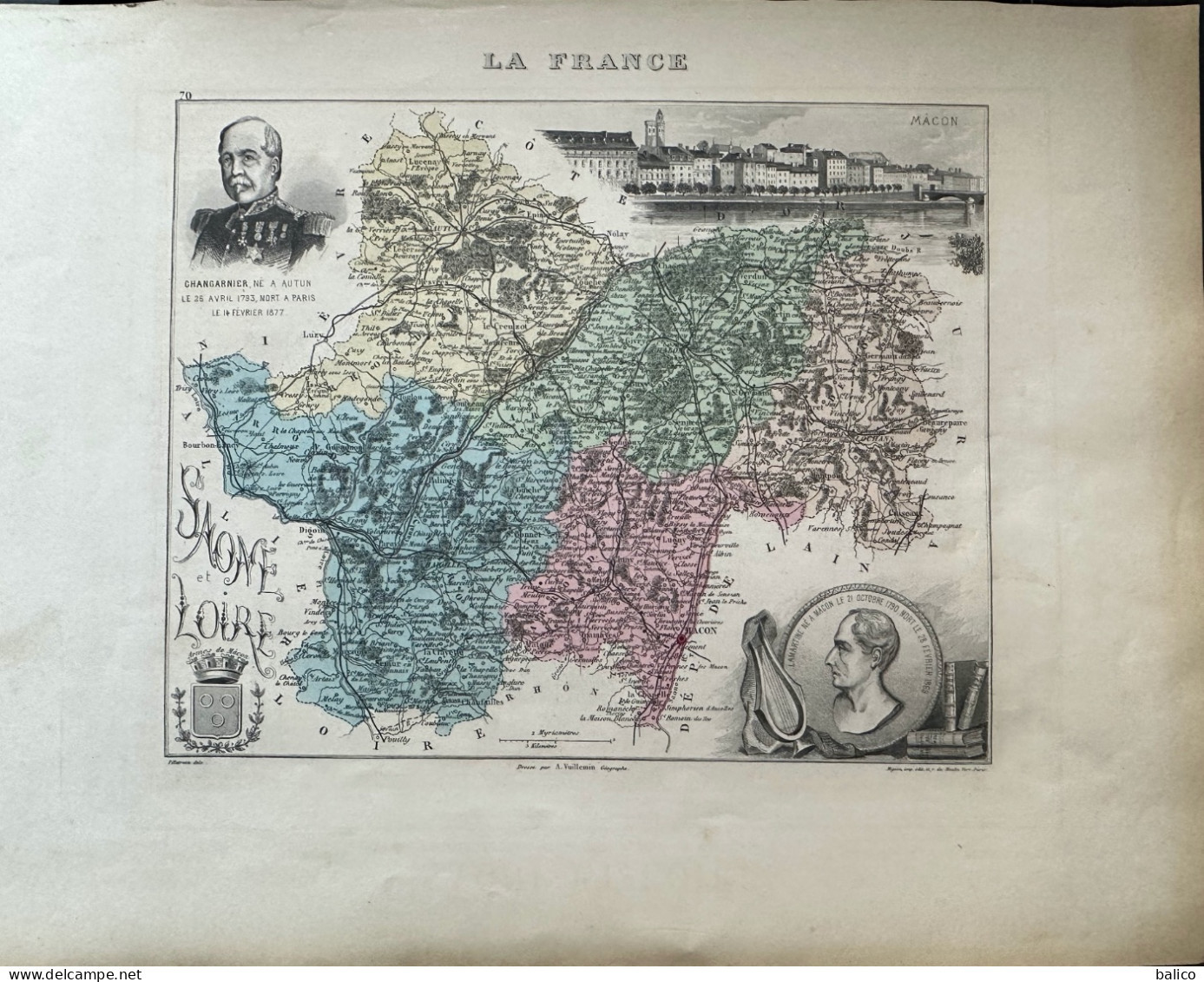 Gravure 19 ème.  Atlas Migeon  1892 CARTE DU DÉPARTEMENT  "Saône Et Loire 71---( Prix Très Bas, Cause Retraite ) - Cartes Géographiques