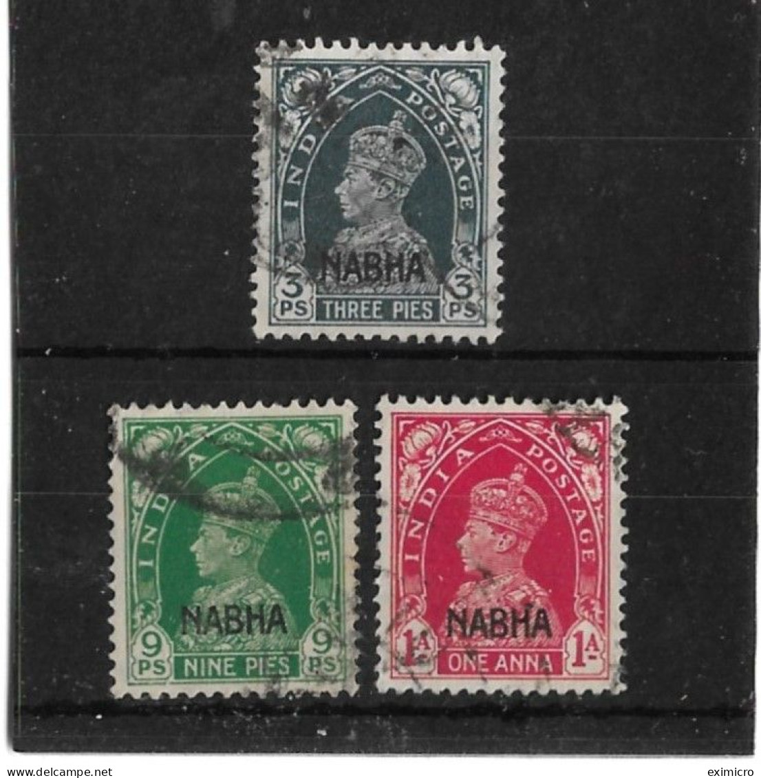 INDIA - NABHA 1941 - 1945 3p, 9p, 1a SG 95,97,98 FINE USED Cat £33 - Nabha