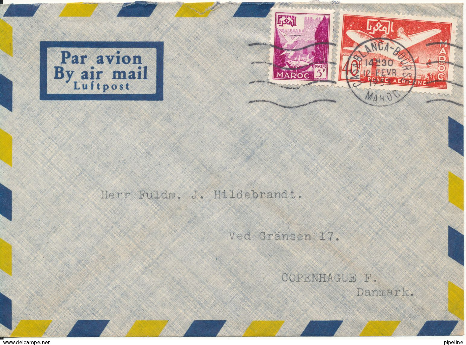 Morocco Air Mail Cover Sent To Denmark 12-2-1953 - Airmail