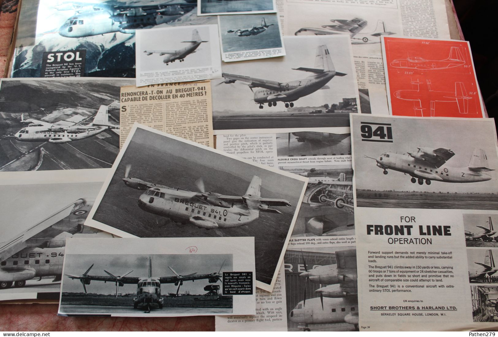 Lot De 265g D'anciennes Coupures De Presse Et Photo De L'aéronef Français Bréguet 941-942 - Aviación