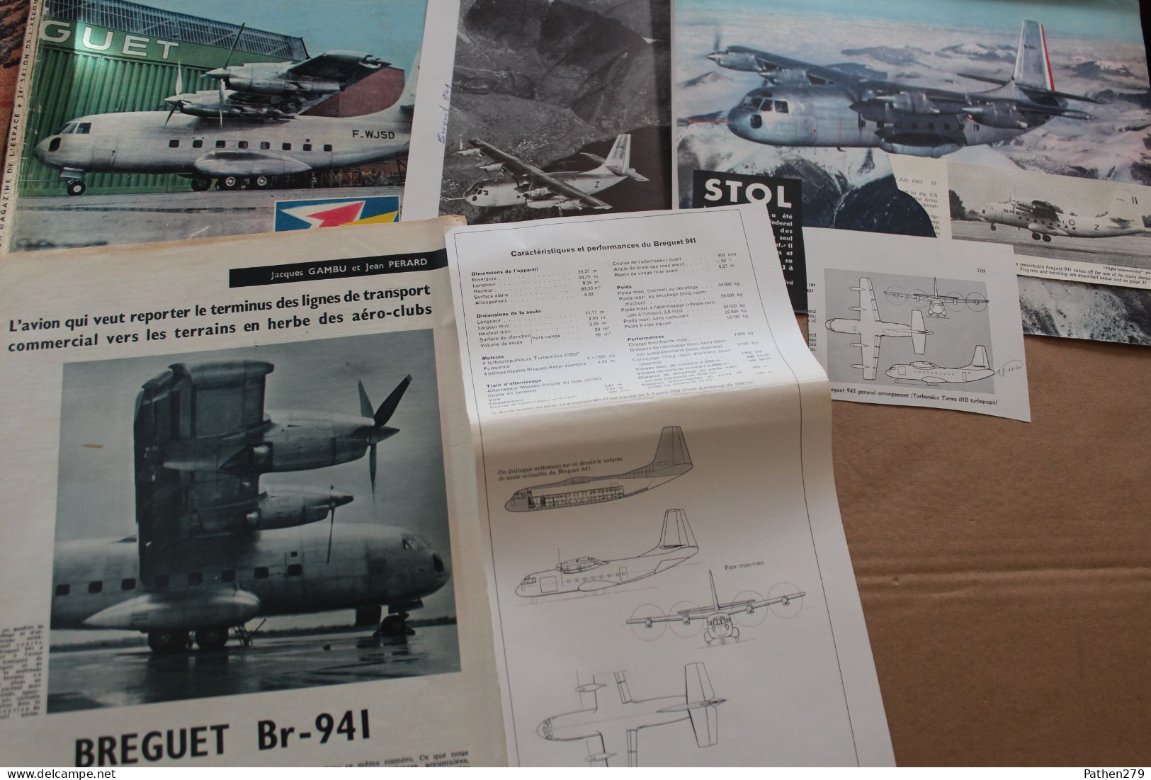 Lot de 265g d'anciennes coupures de presse et photo de l'aéronef français Bréguet 941-942