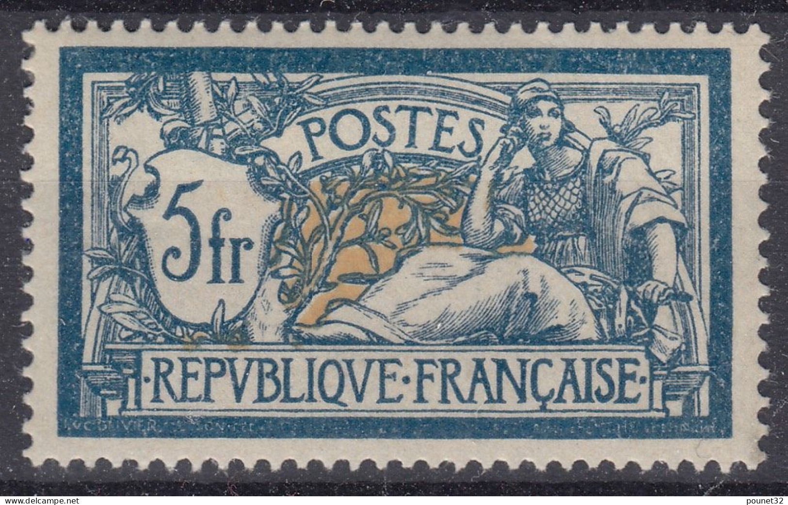 TIMBRE FRANCE MERSON 5Fr N° 123 NEUF * GOMME PETITE CHARNIERE - BON CENTRAGE - 1900-27 Merson