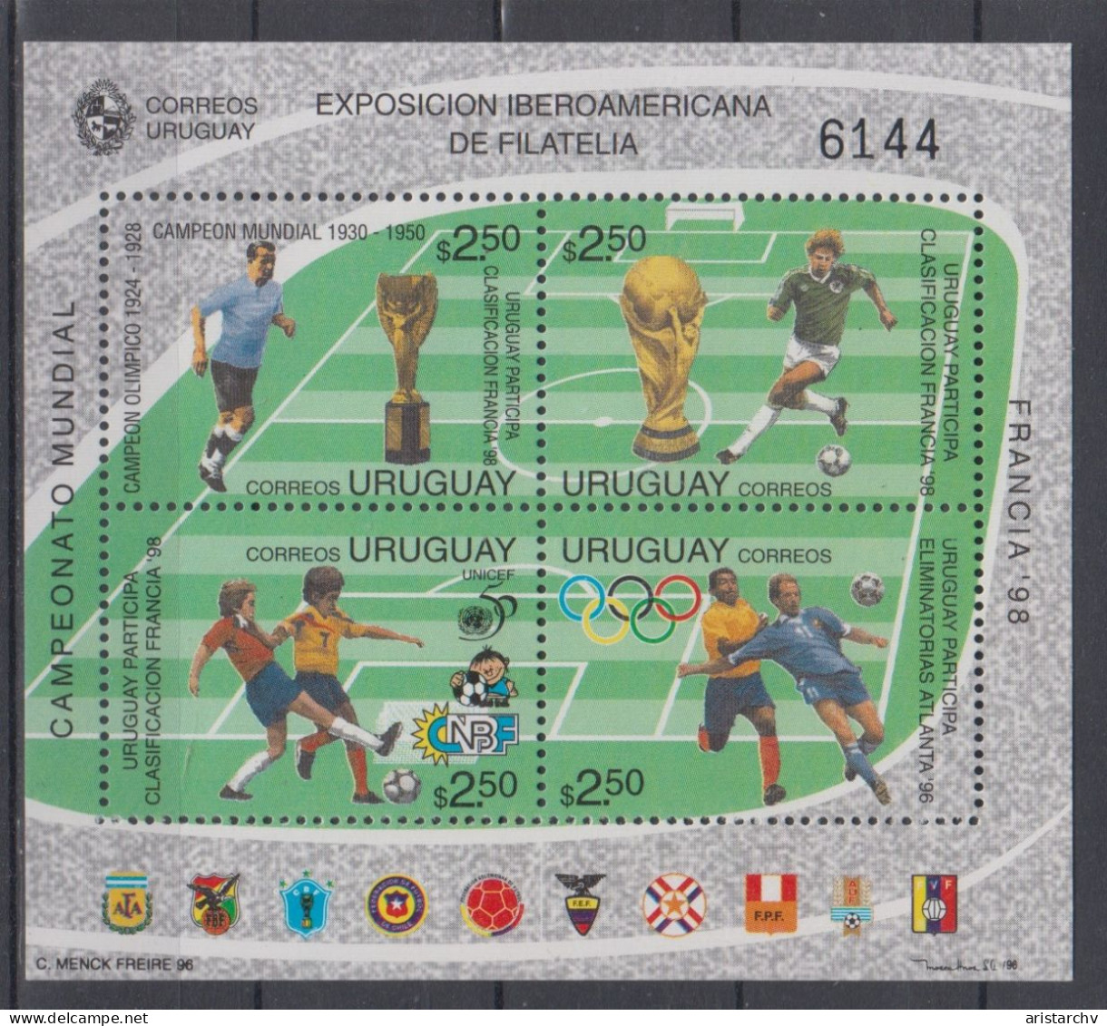 URUGUAY 1998 FOOTBALL WORLD CUP OLYMPIC GAMES STAMPS EXHIBITION IMPERFORATED AND PERFORATED S/SHEETS - 1998 – Frankreich