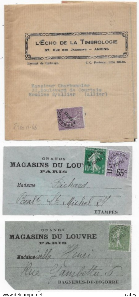 FRANCE Timbres Préoblitérés Dispersion D'une Collection 3 Lettres (2 étiquettes) Timbre Type SEMEUSE LIGNEE - 1893-1947