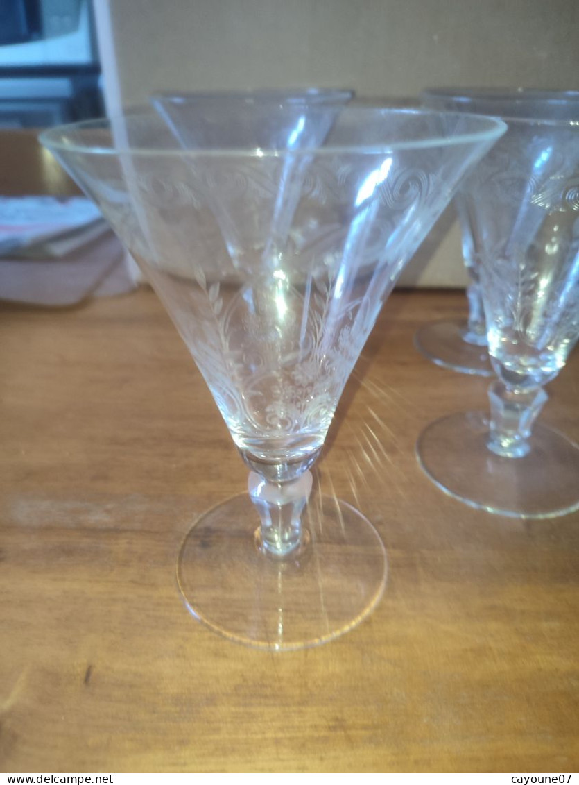 Six Verres à Eau En Cristal Taillé Et Gravé à Décor De Fleurs Et Frise Dans Le Goût De Baccarat St Louis - Vetro & Cristallo