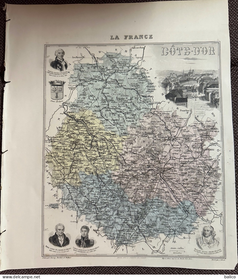Gravure 19 ème.  Atlas Migeon  1874 CARTE DU DÉPARTEMENT  "Côte D'Or 21---( Prix Très Bas, Cause Retraite ) - Landkarten