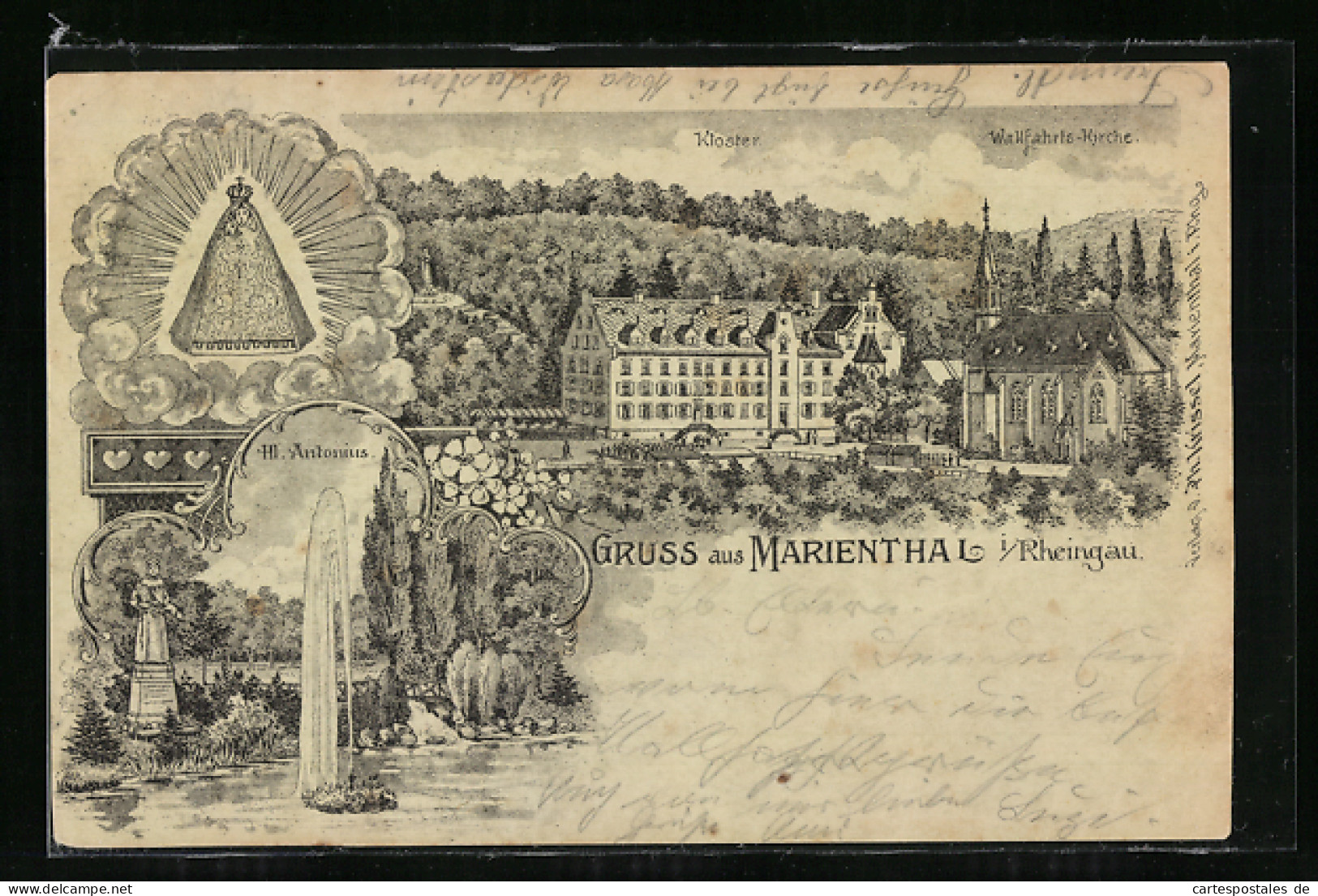 Lithographie Marienthal I. Rheingau, Kloster Und Wallfahrtskirche, Hl. Antonius  - Rheingau