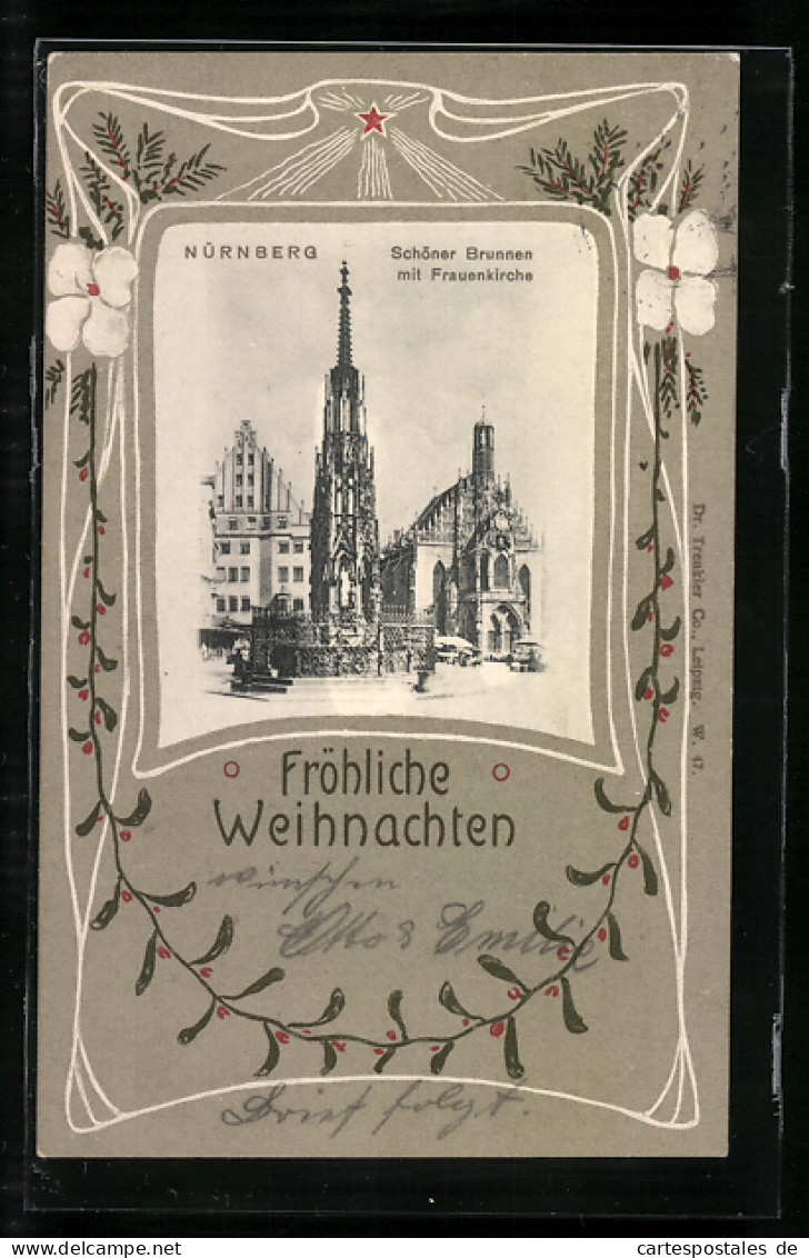 AK Nürnberg, Schöner Brunnen Mit Frauenkirche, Weihnachtsmotiv  - Nürnberg