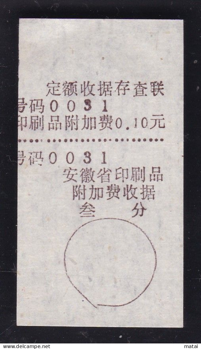 CHINA CHINE CINA ANHUI  ADDED CHARGE LABEL (ACL)   VARIETY 0.10 YUAN?  0.03 YUAN? RARE!!! - Autres & Non Classés