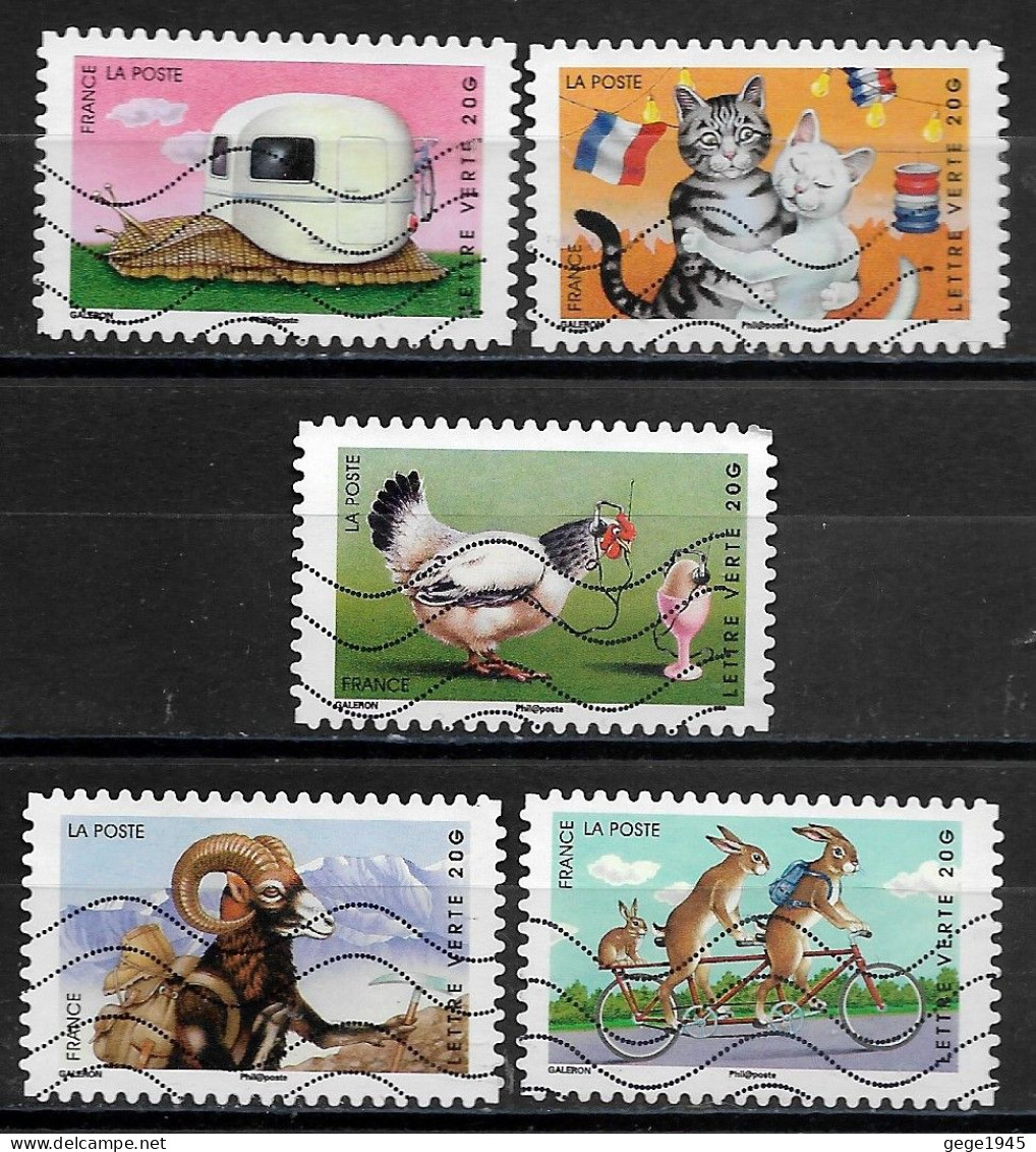 France 2014 Oblitéré Autoadhésif   N°  978 - 980 - 983 - 985 - 986   -   Sourires  Animaux  Personnifiés - Used Stamps