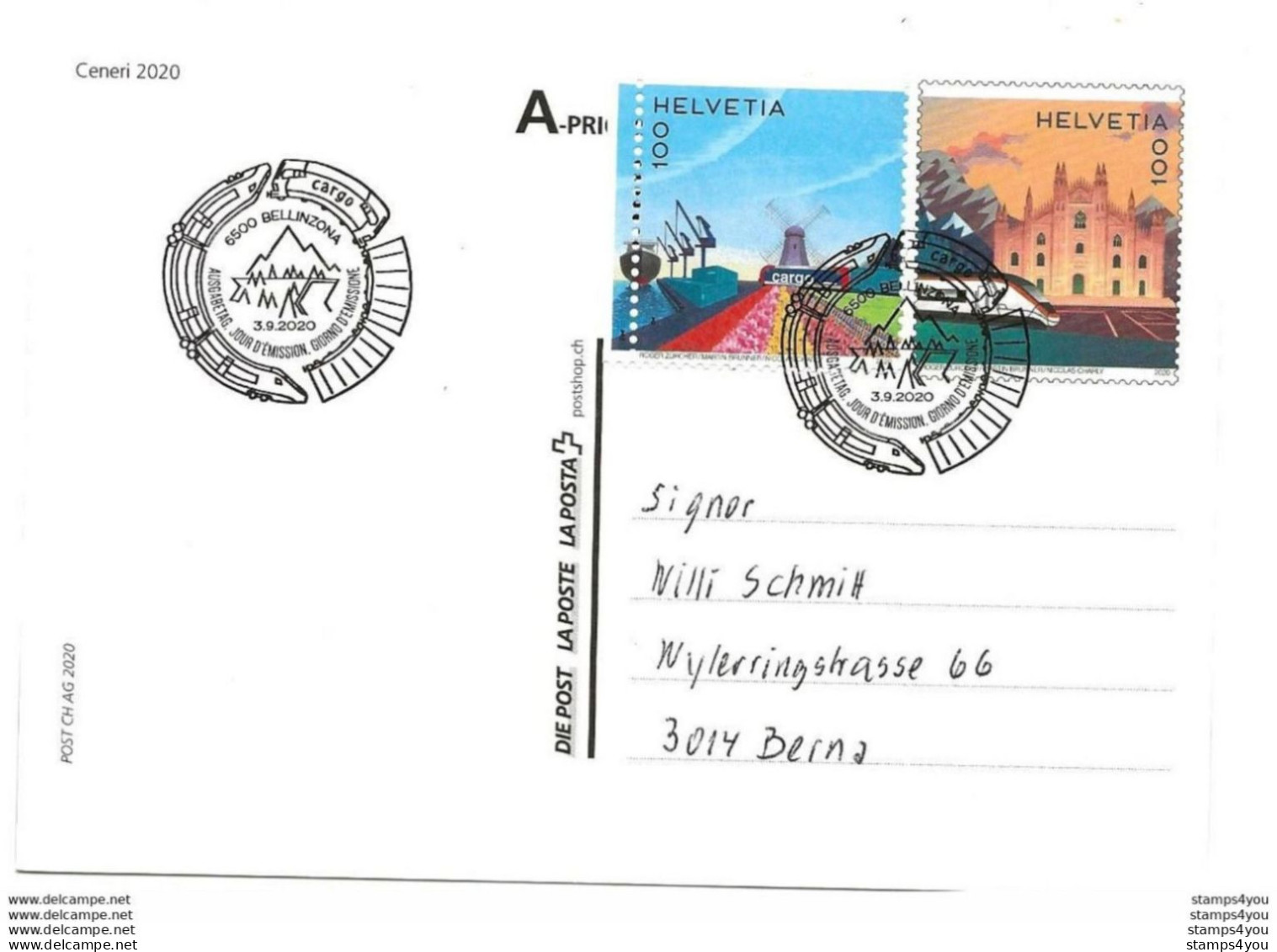 413 - 73 - Entier Postal "Ceneri 2020" Affranchissement Comnplémentaire - Oblit Spéciale Bellinzona - Postmark Collection