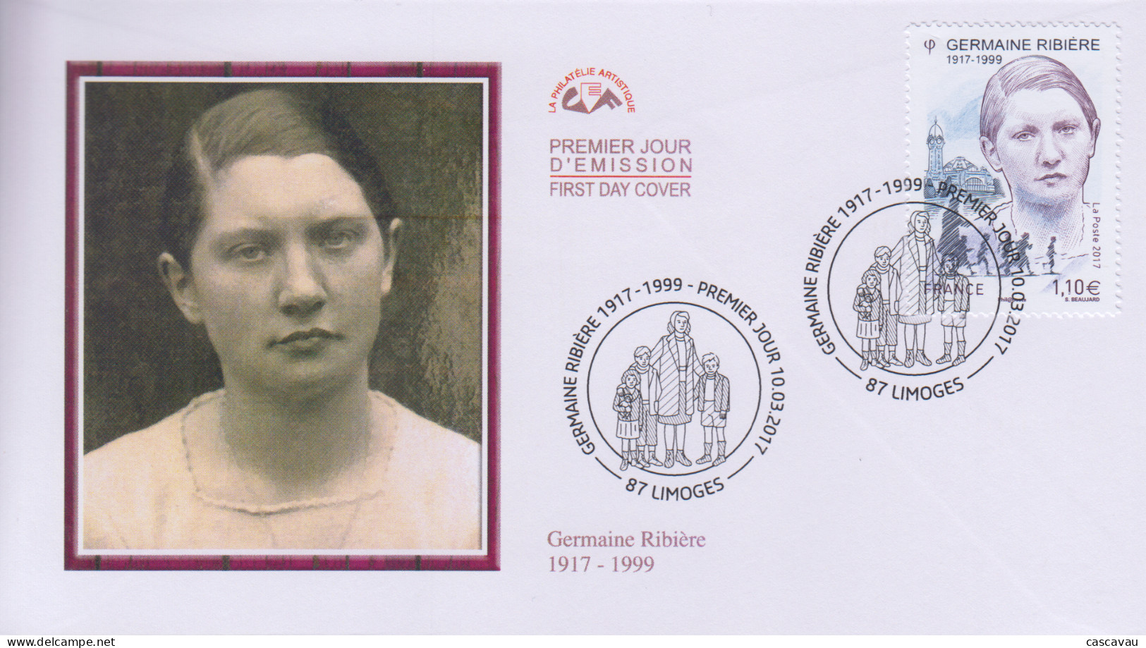 Enveloppe  FDC  1er  Jour    FRANCE    Germaine  RIBIERE    LIMOGES    2017 - 2010-2019