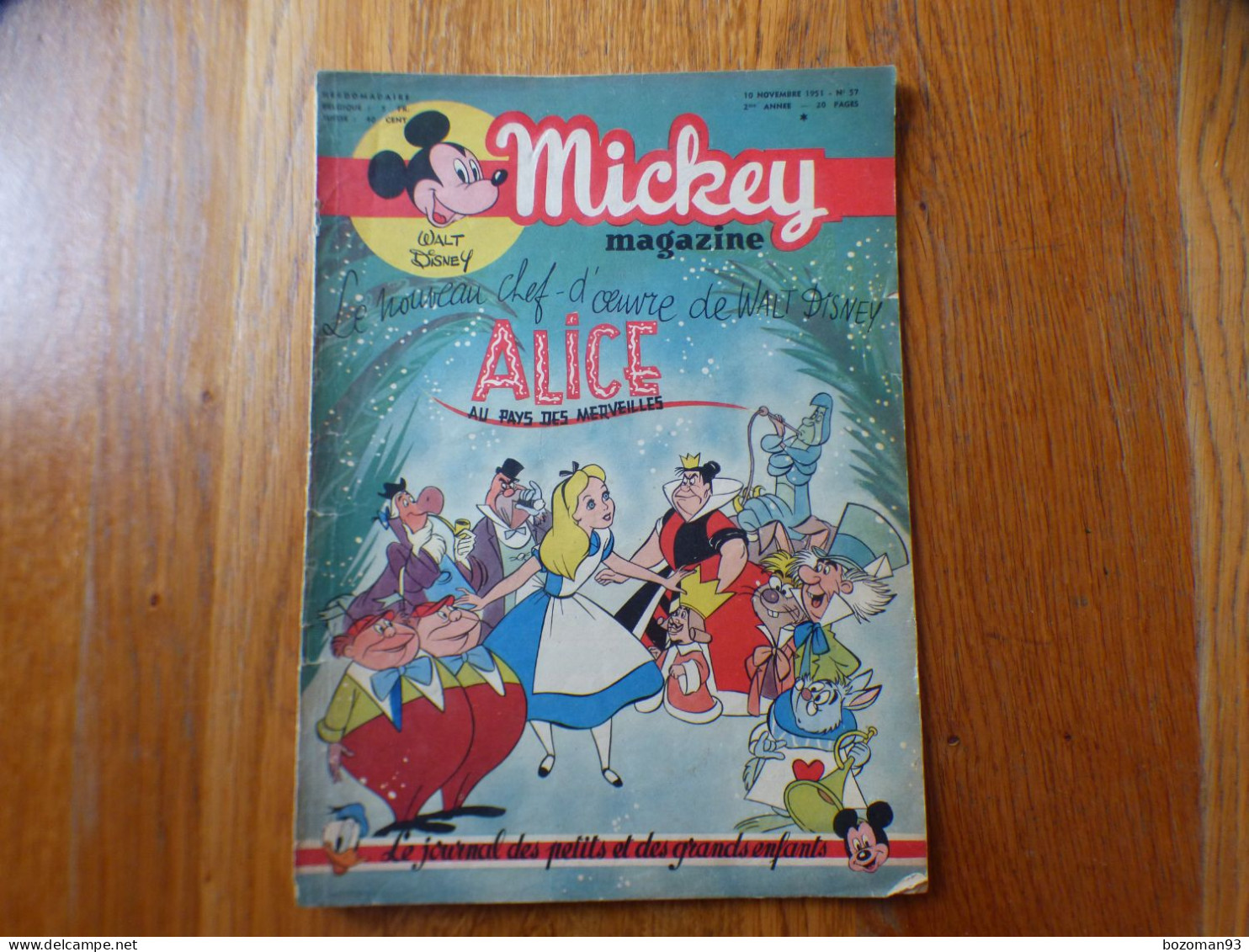 JOURNAL MICKEY BELGE N° 57 Du 10/11/1951 Avec BLANCHE NEIGE + COVER ALICE AU PAYS DES MERVEILLES - Journal De Mickey