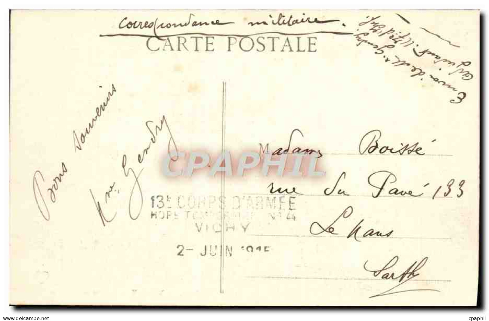 CPA Vichy Source De L&#39Hopital Cachet 13eme Corps D&#39armee Hopitail Temporaire 44 - Vichy